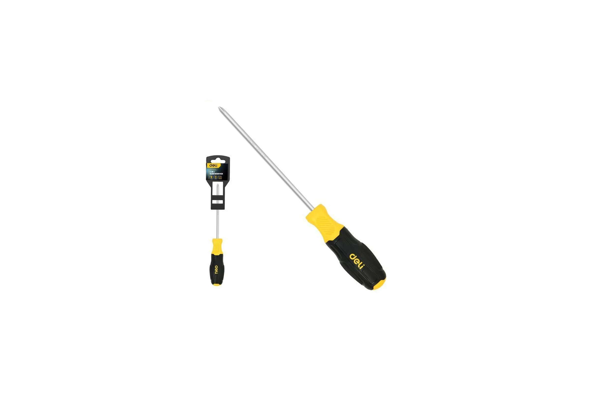 Двухсторонняя отвертка DELI PH2+SL6x150мм DL632103 сталь Cr-V, двухкомпонентная прорезиненная рукоять 183584