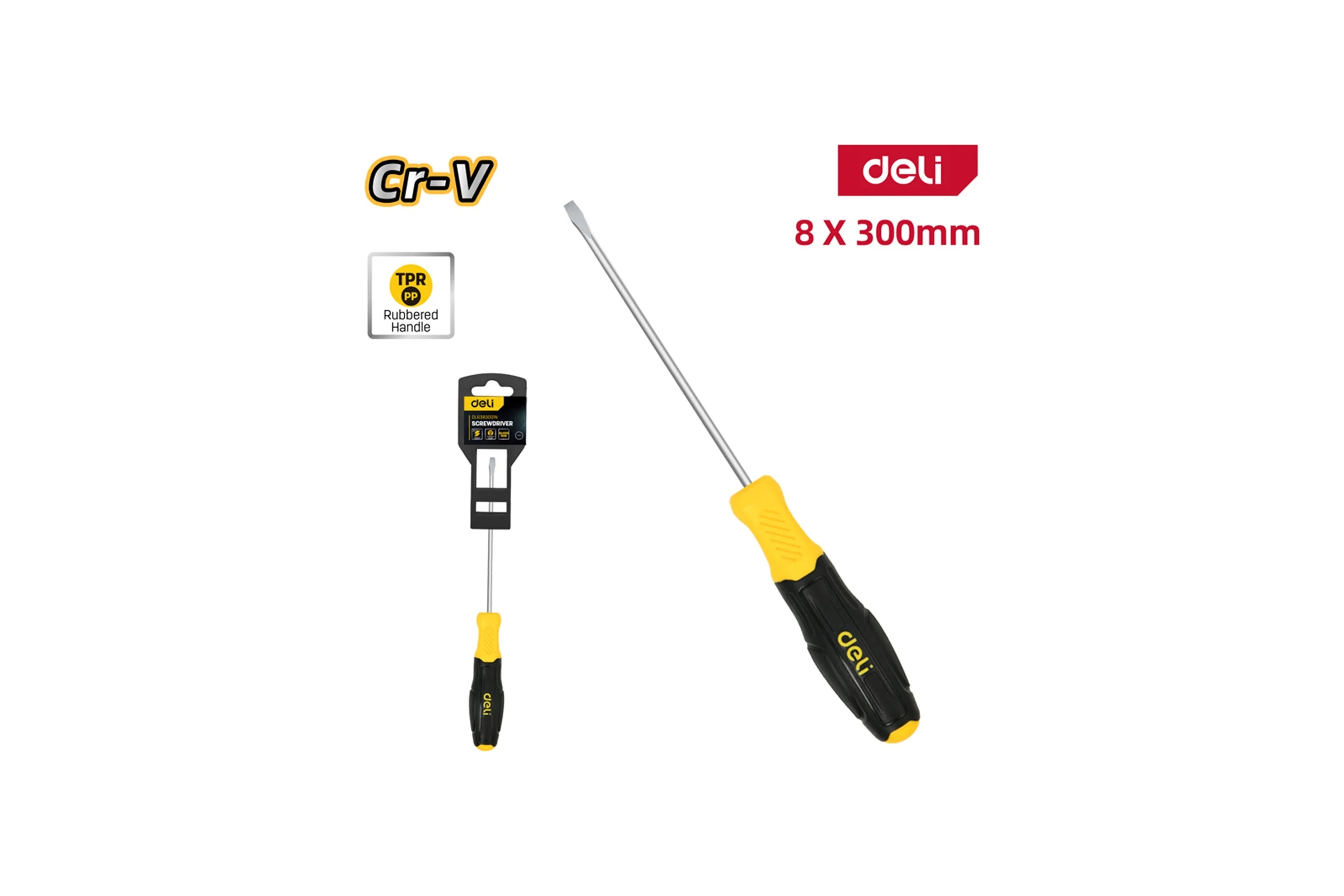 Шлицевая отвертка Deli DL6383001N, SL8x300мм, сталь Cr-V, двухкомпонентная прорезиненная рукоять 183561