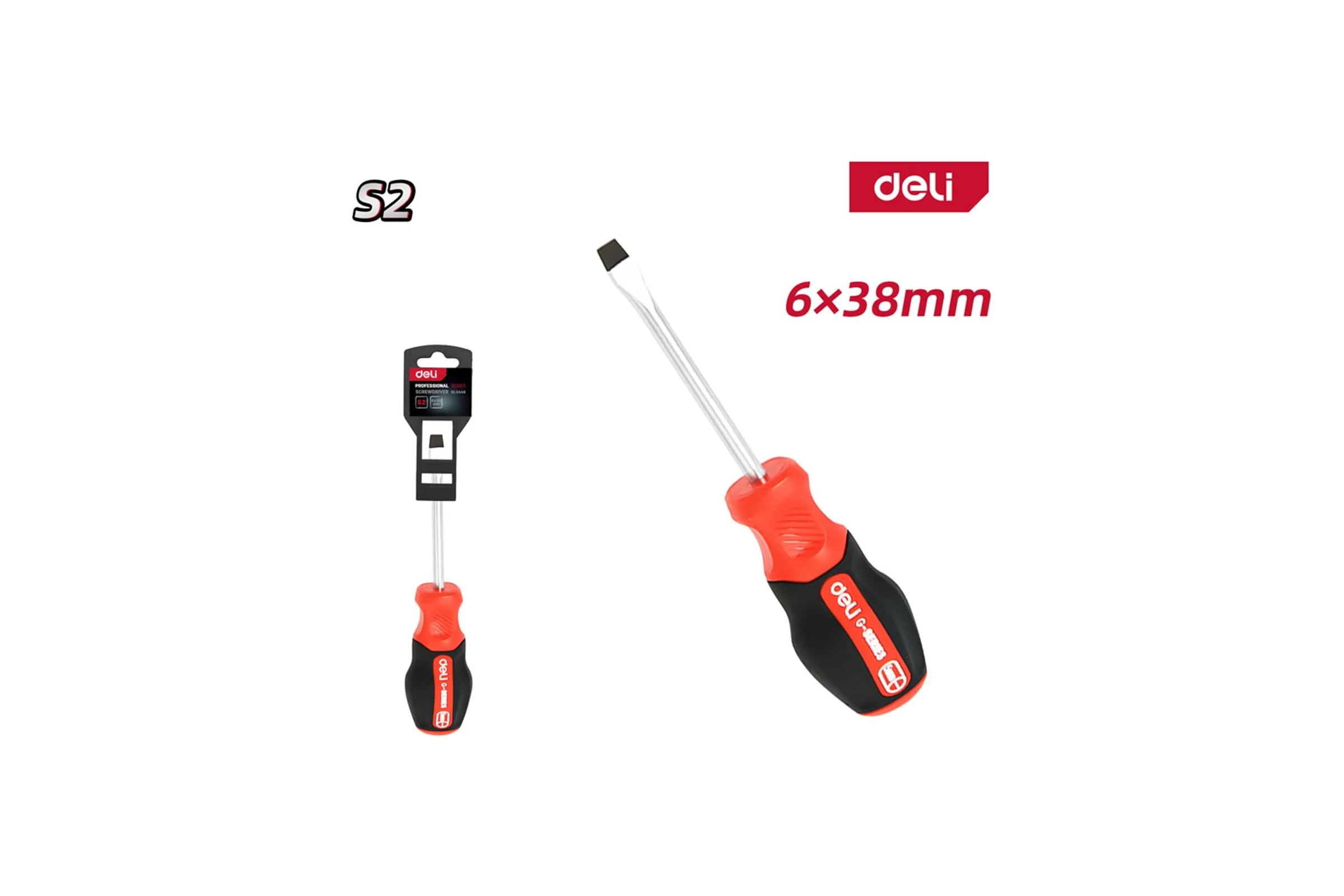 Шлицевая отвертка Deli DL3446, SL6x38мм, сталь S2, магнит, прорезиненная рукоятка 180169
