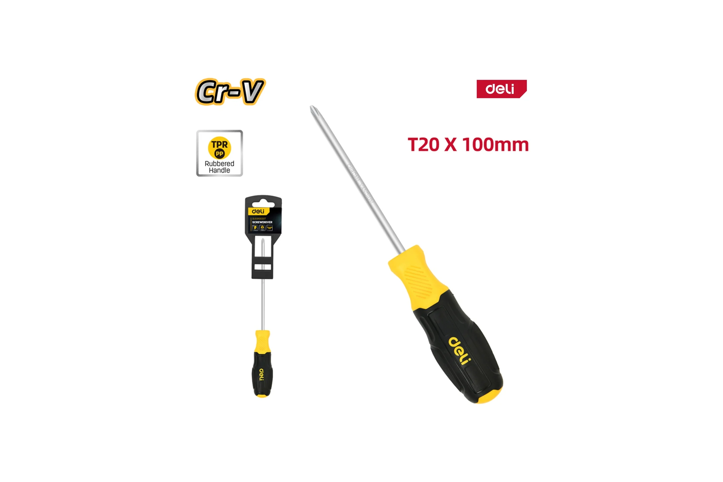 Отвертка Deli Torx T20x100мм DL6310020T, сталь Cr-V, двухкомпонентная прорезиненная рукоять 183587