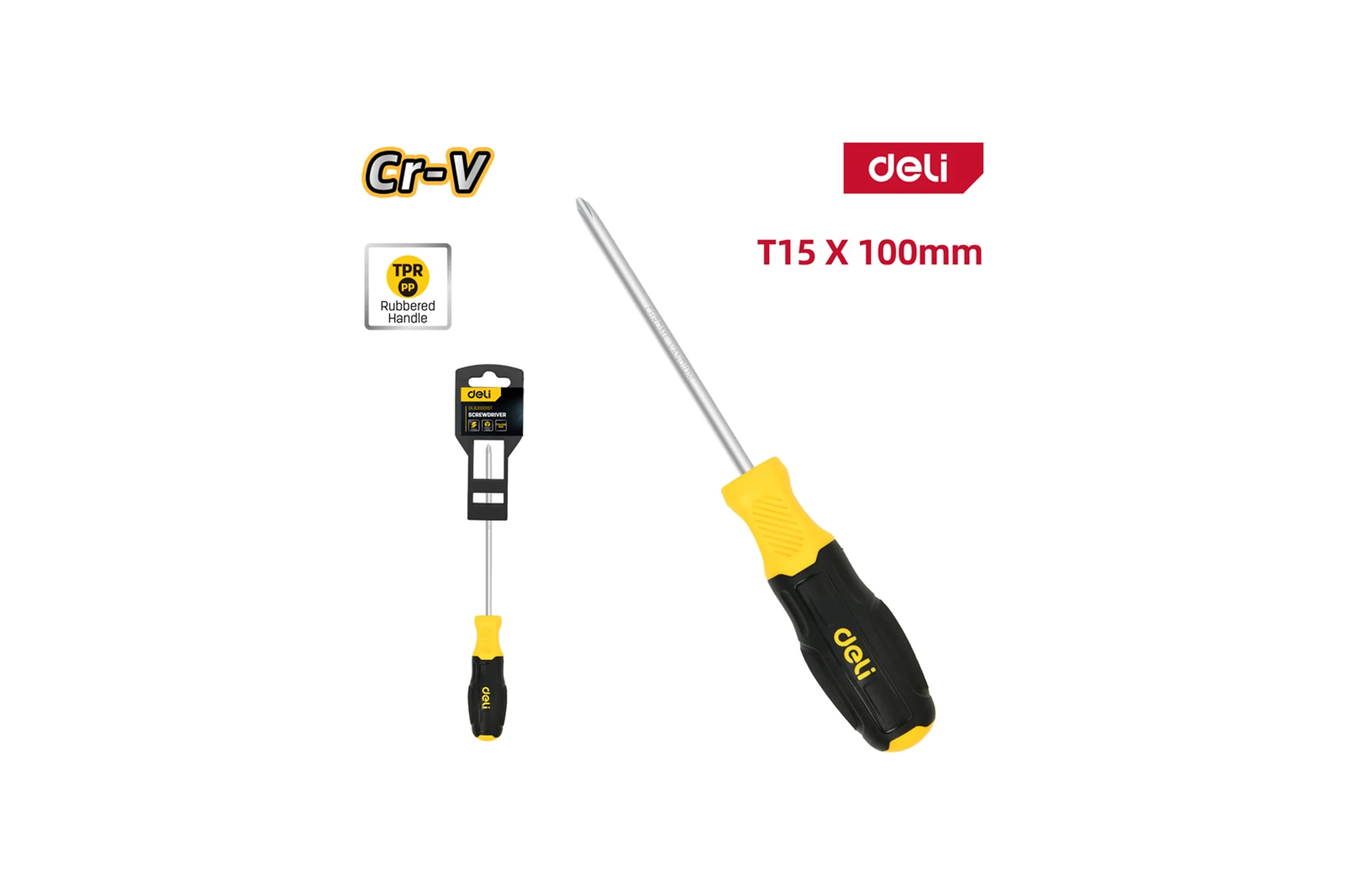 Отвертка Deli Torx T15x100мм DL6310015T, сталь Cr-V, двухкомпонентная прорезиненная рукоять 183586