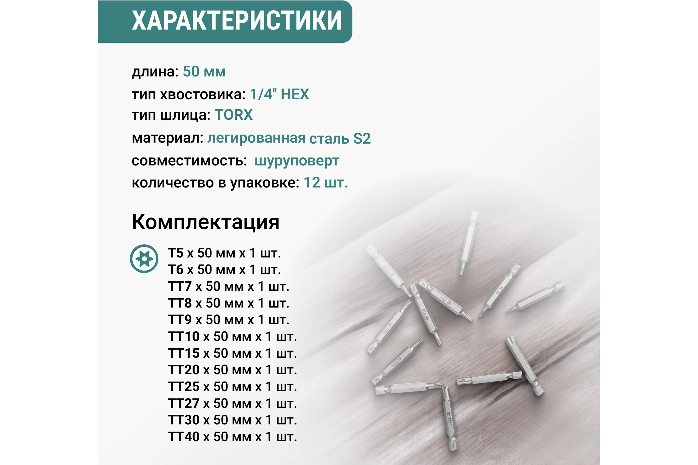 Набор бит VIRA TORX 50 мм 12 шт 303240