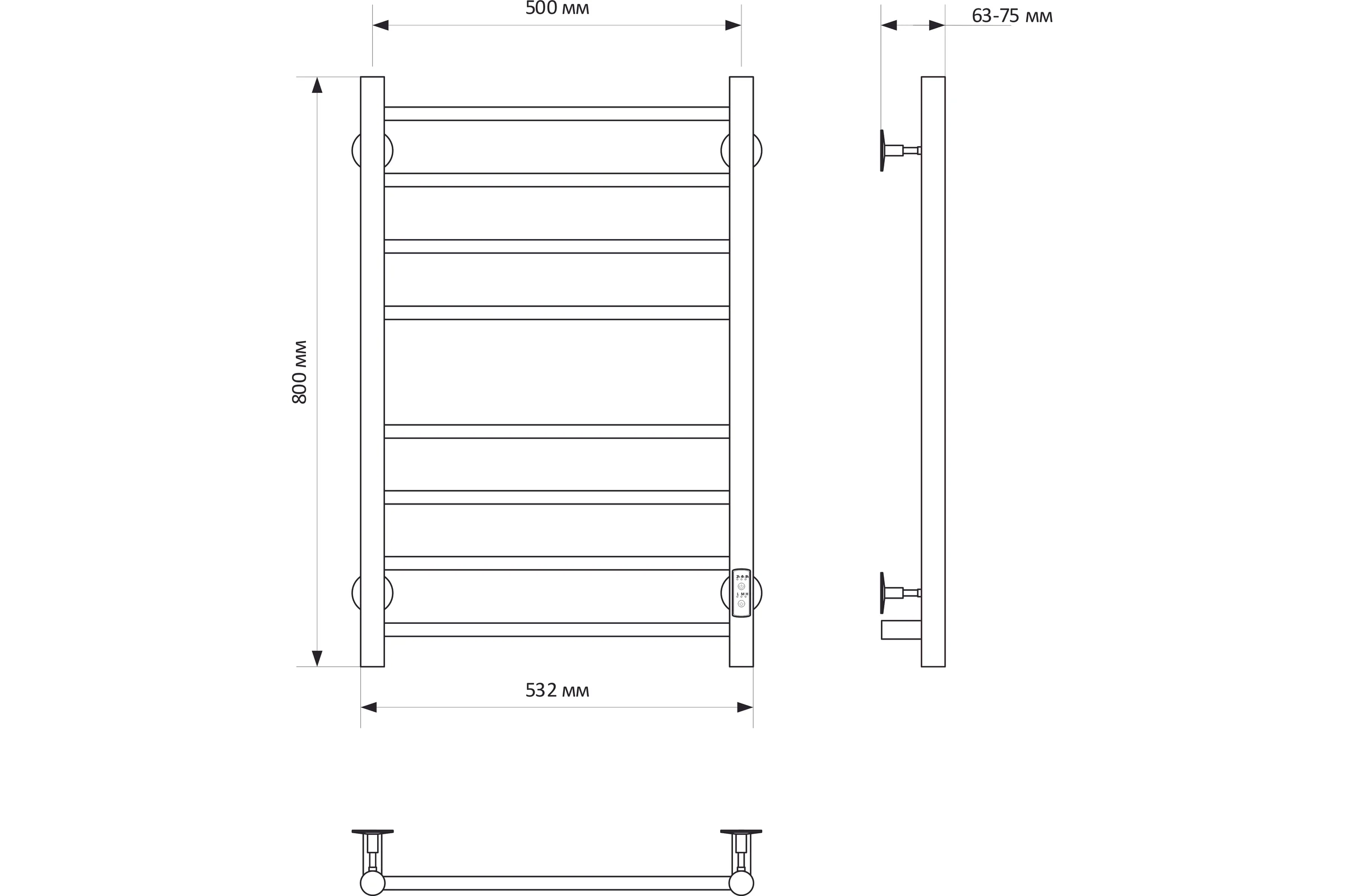 Полотенцесушитель MIXLINE VEGA 80x50 таймер, 318 Вт, 8 перекладин электрический БЕЛЫЙ_ 556423