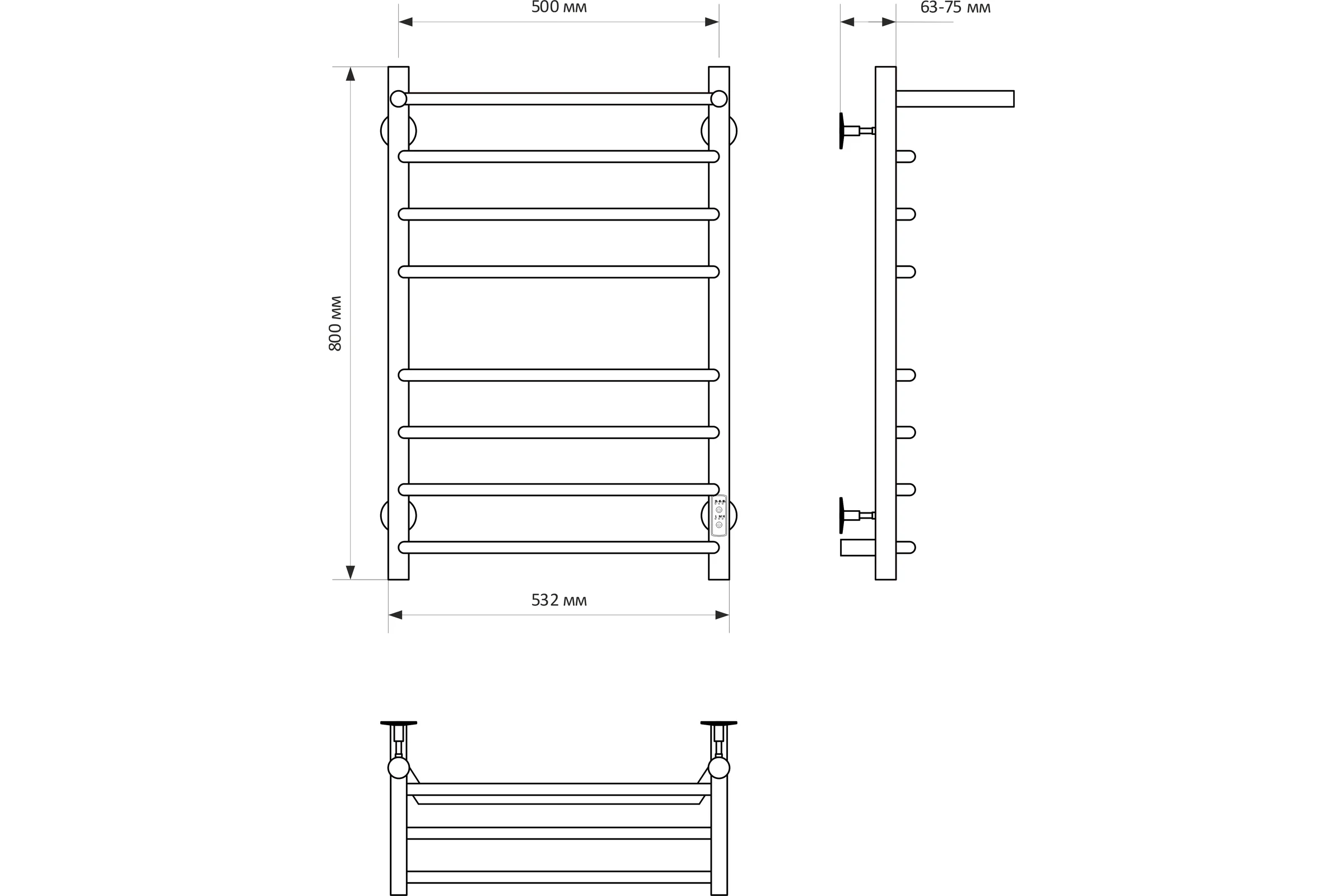 Полотенцесушитель MIXLINE MIRA 80x50 таймер, 403Вт, 7 перекладин + полка электрический БЕЛЫЙ_ 556419
