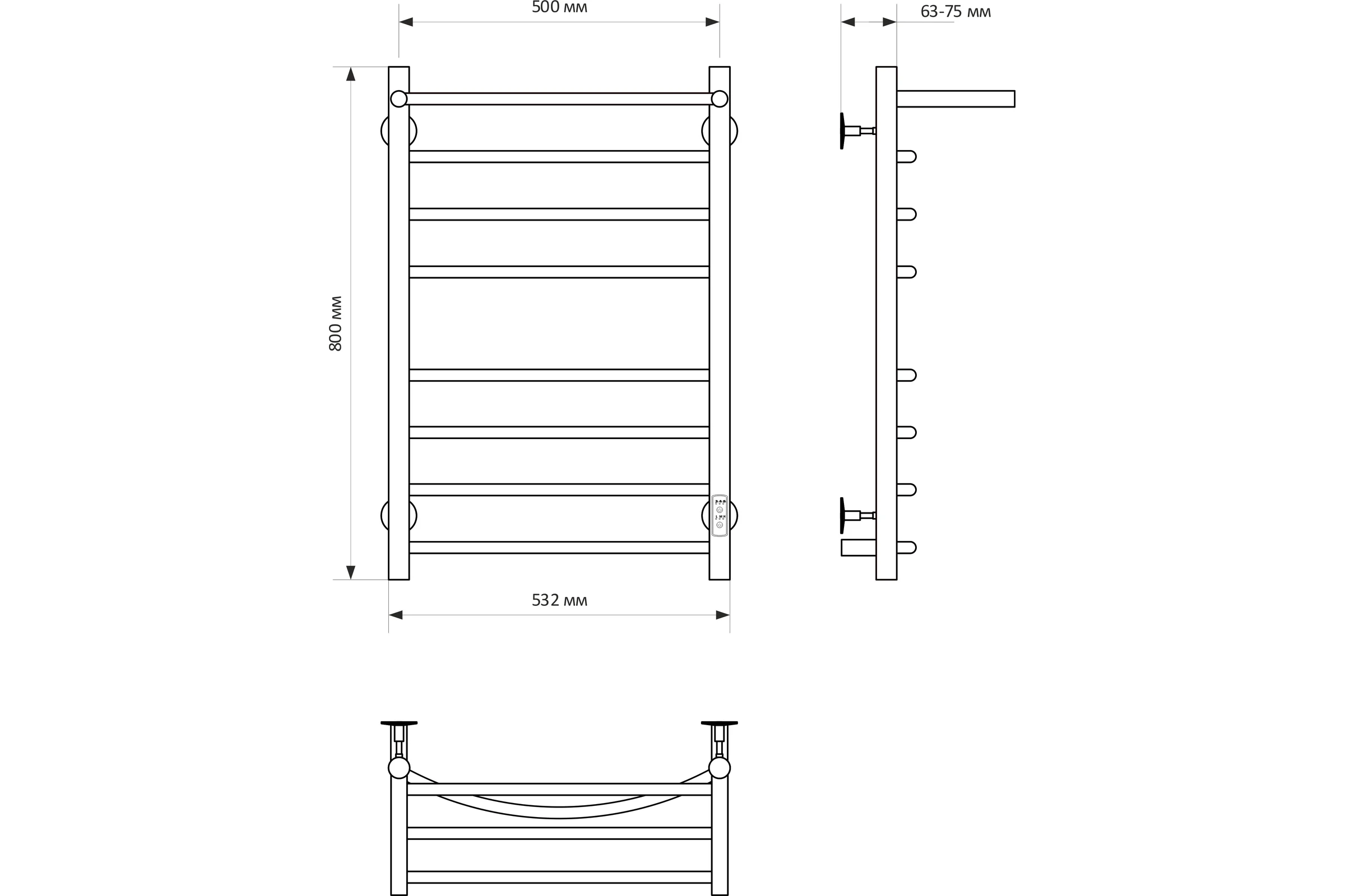 Полотенцесушитель MIXLINE CAPELLA 80x50 таймер, 382Вт, 7 перекладин + полка электрический ЧЕРНЫЙ_ 556414