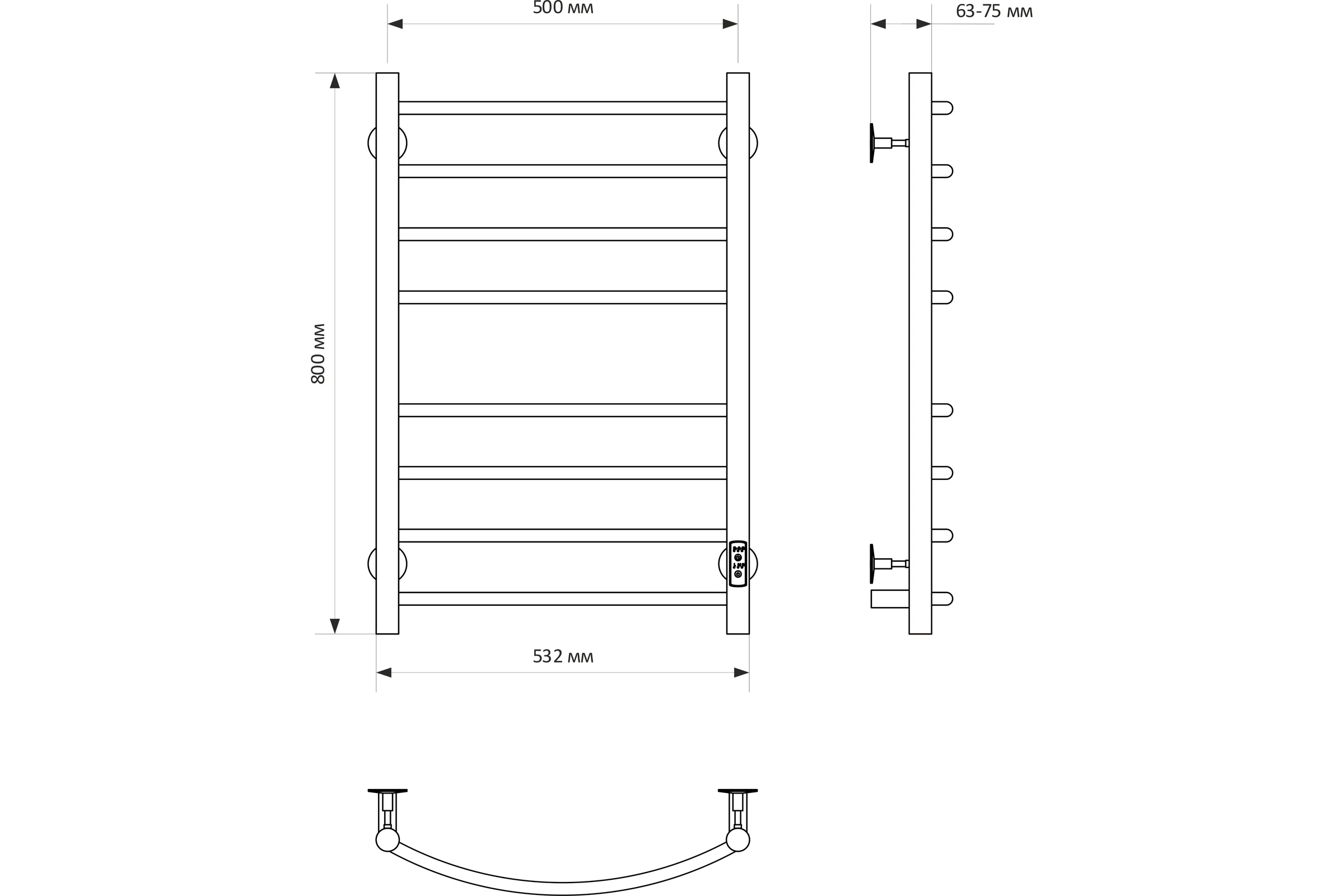 Полотенцесушитель MIXLINE CAPELLA 80x50 таймер, 318 Вт, 8 перекладин электрический БЕЛЫЙ_ 556411