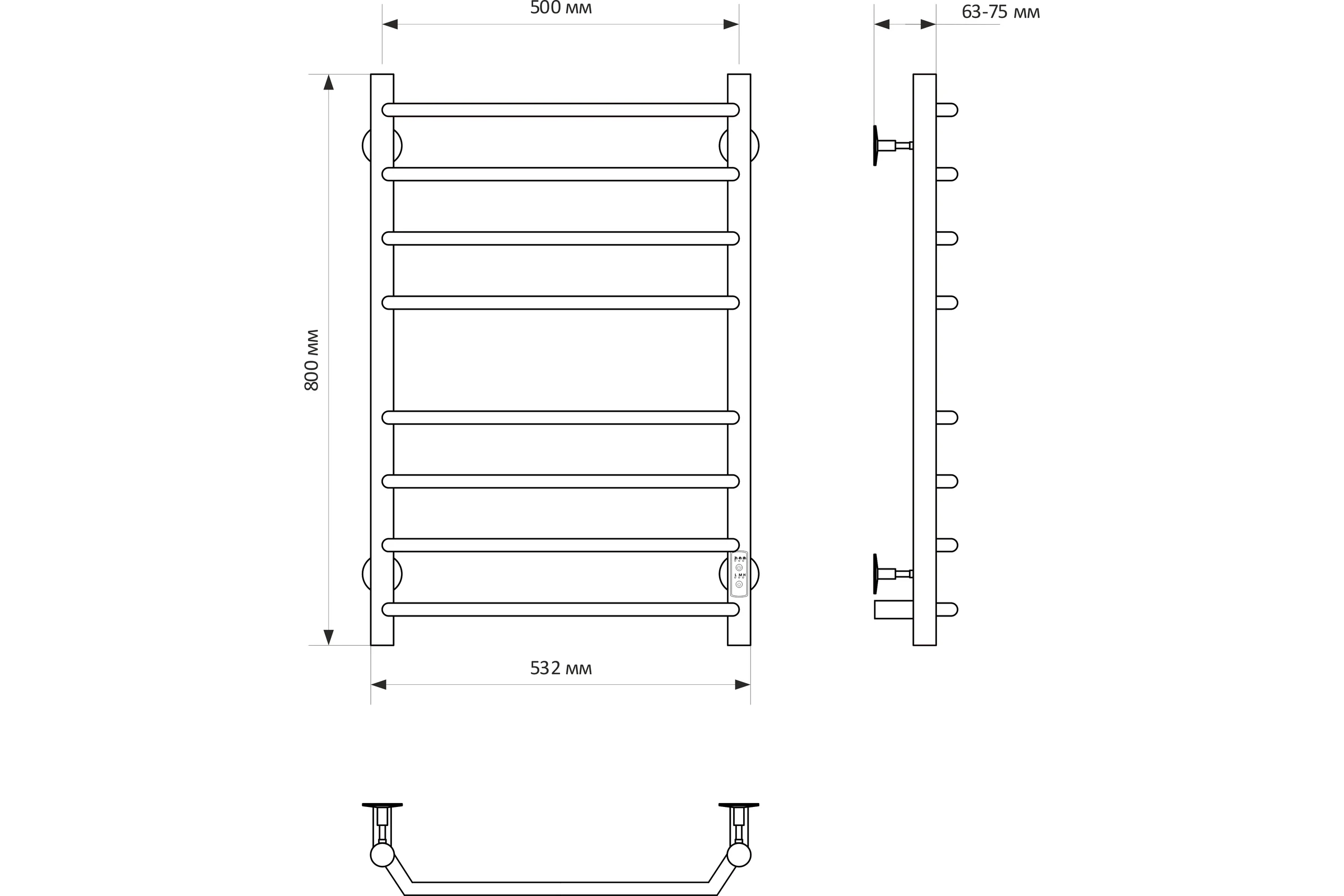 Полотенцесушитель MIXLINE MIRA 80x50 таймер, 335 Вт, 8 перекладин электрический ЧЕРНЫЙ_ 556418