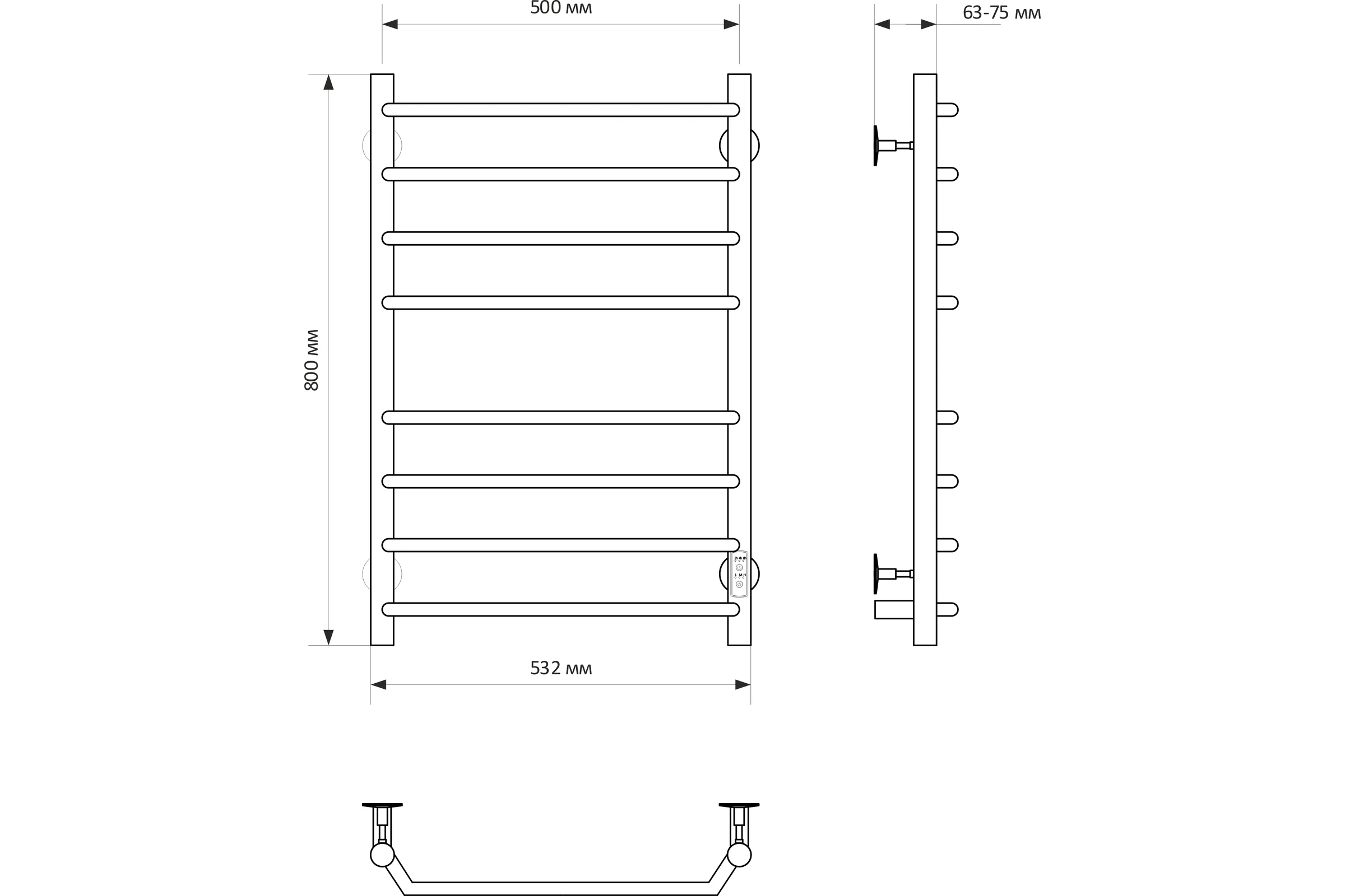 Полотенцесушитель MIXLINE MIRA 80x50 таймер, 335 Вт, 8 перекладин электрический БЕЛЫЙ_ 556417