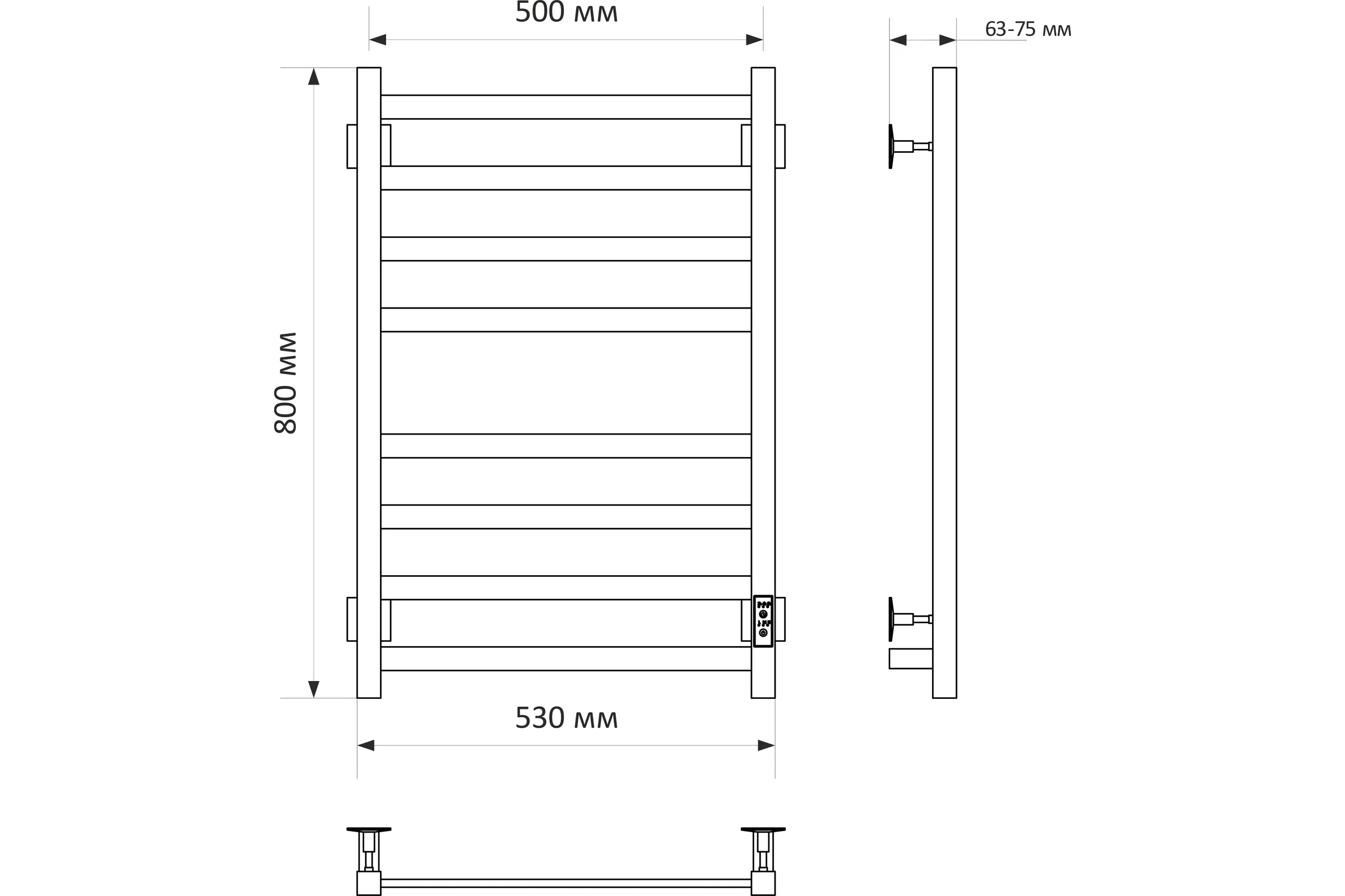 Полотенцесушитель MIXLINE TRIUMPH 80x50 таймер, 415 Вт, 8 перекладин электрический ЧЕРНЫЙ 556382