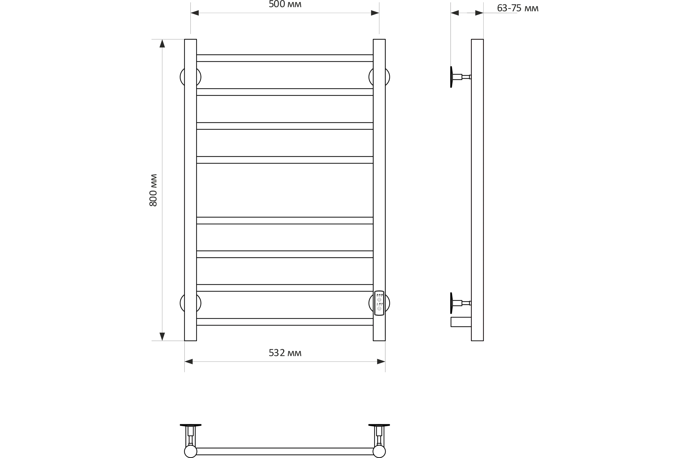 Полотенцесушитель MIXLINE VEGA 80x50 таймер, 318 Вт, 8 перекладин электрический ЧЕРНЫЙ_ 556424