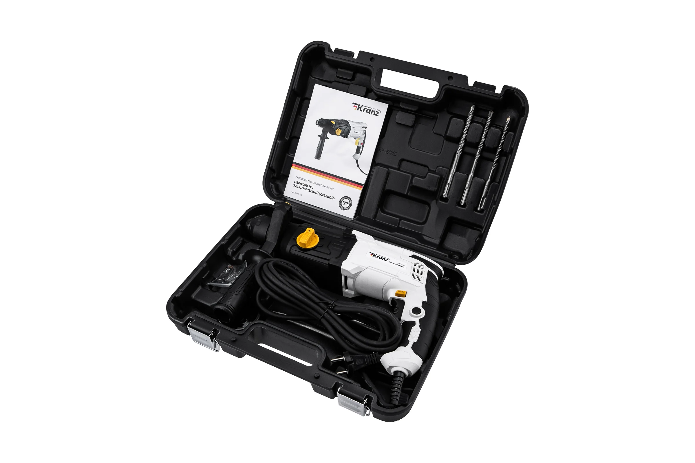 Перфоратор сетевой KRANZ SDS-plus, 1050Вт, 3,2Дж, в кейсе KR-PT-110