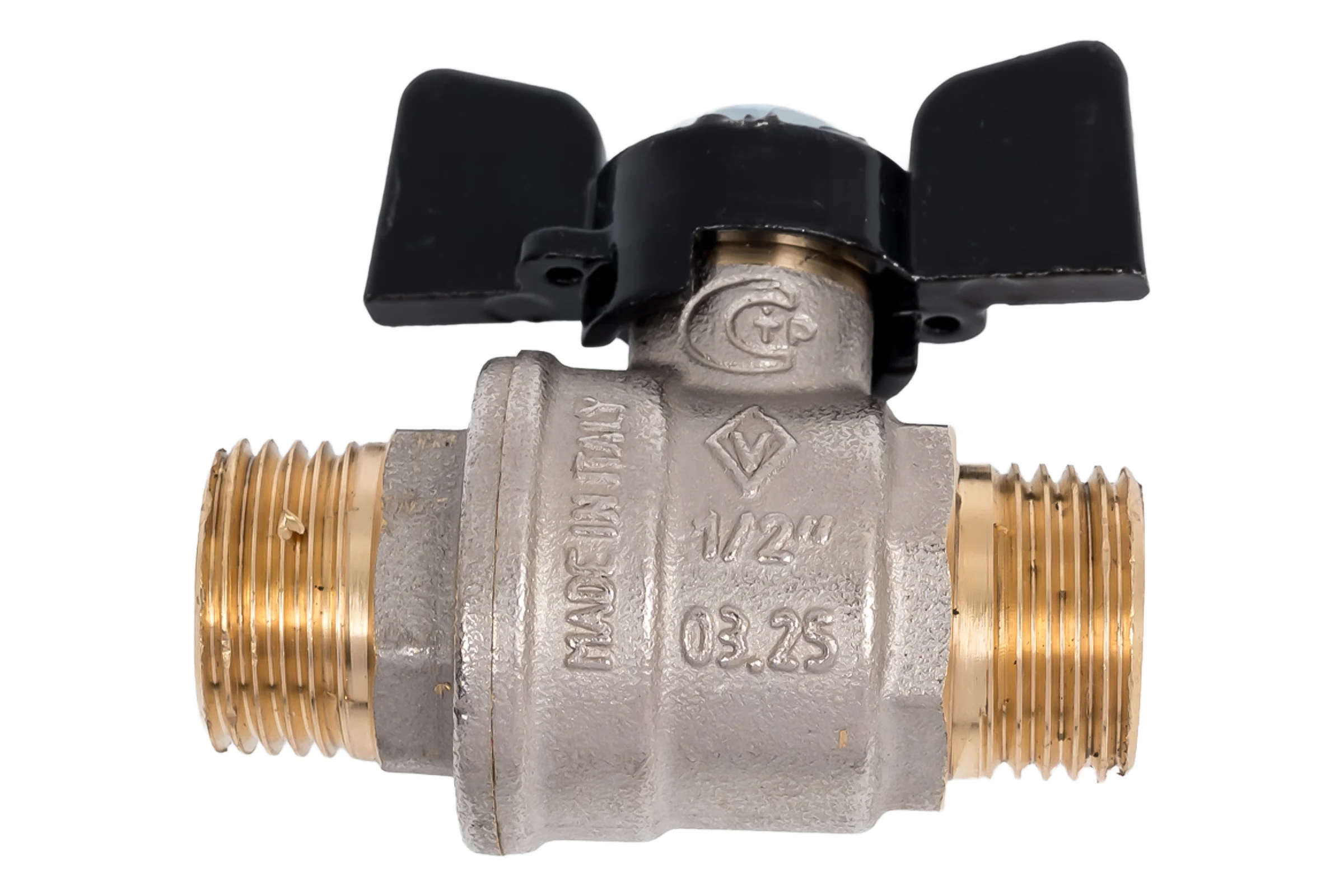 Кран шаровой BUGATTI Oregon 03270022 (ручка-бабочка) нар-нар резьба 1/2 RG008TC8M1E5QH
