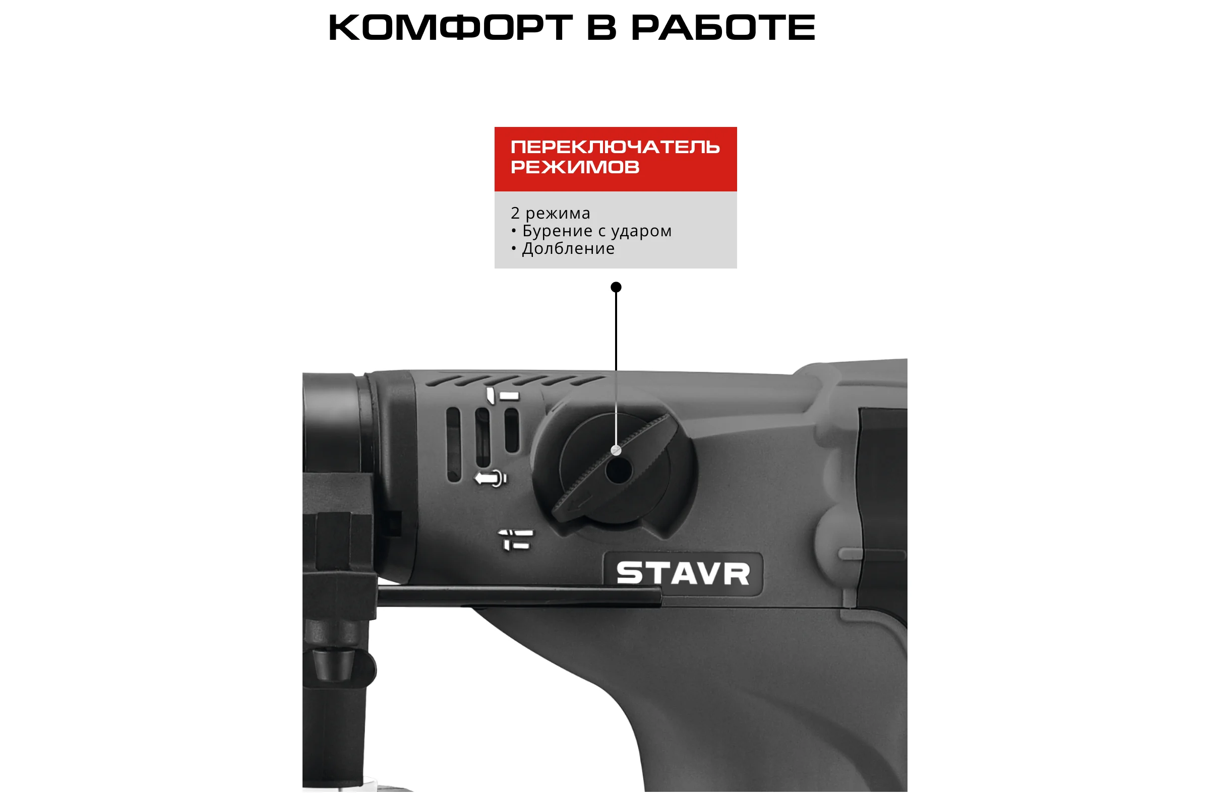 Перфоратор Ставр SDS-MAX, 40мм, вертик, 1200Вт, Stavr SBH 1200-40, 2 реж,AVS, индик, 10Дж,235-500об/мин с рег-ой, 1350-2800уд/мин,кабель 5м (набор осн,кейс) 9030300324