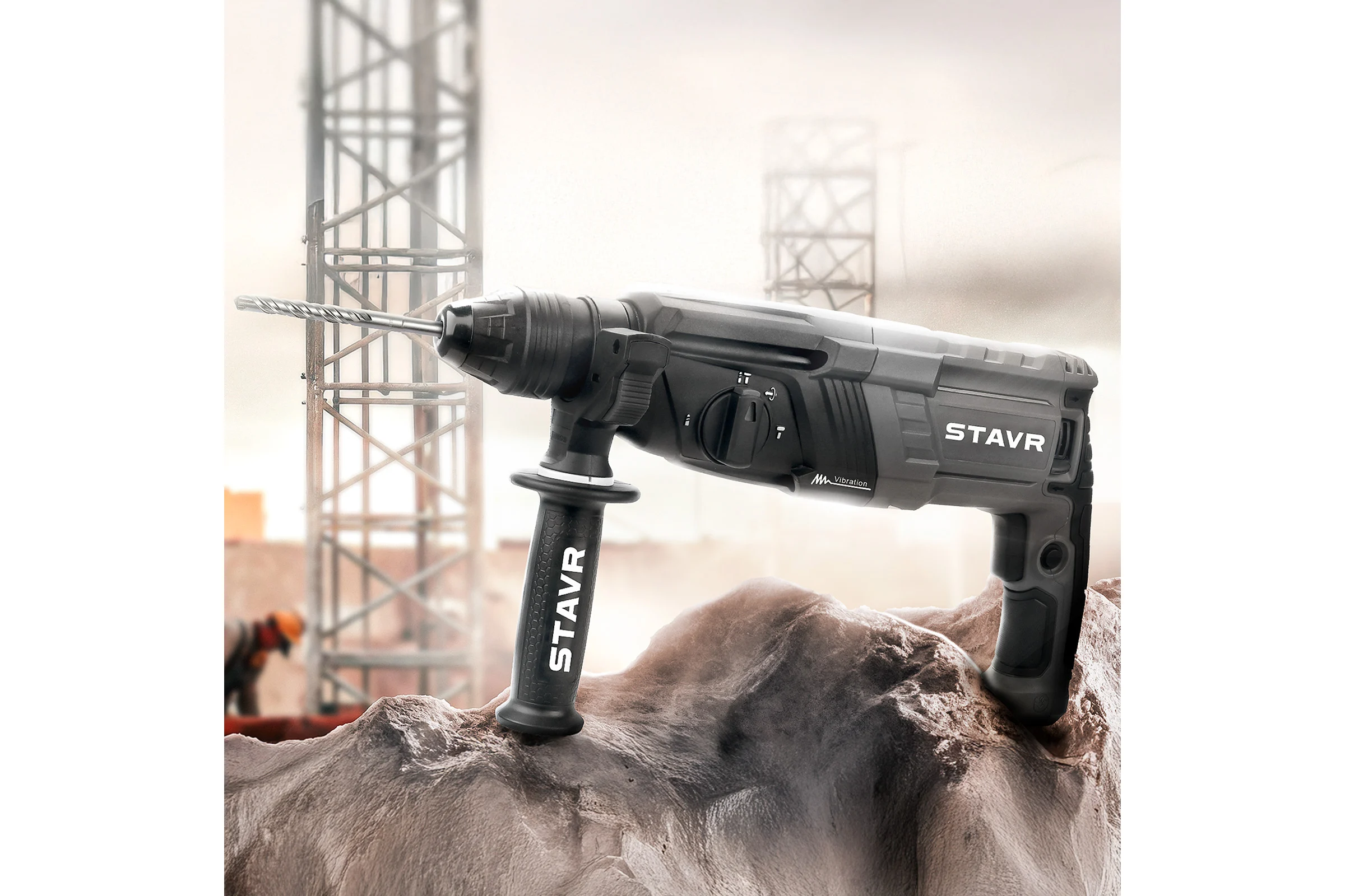 Перфоратор СТАВР SDS-PLUS, 30мм, горизонт, 1100Вт, Stavr SBH 1100-30AV, 3 режима, AVS, 3.2Дж, 0-1000об/мин, 0-5200уд/мин, кабель 3м (набор осн, кейс) 9030300314