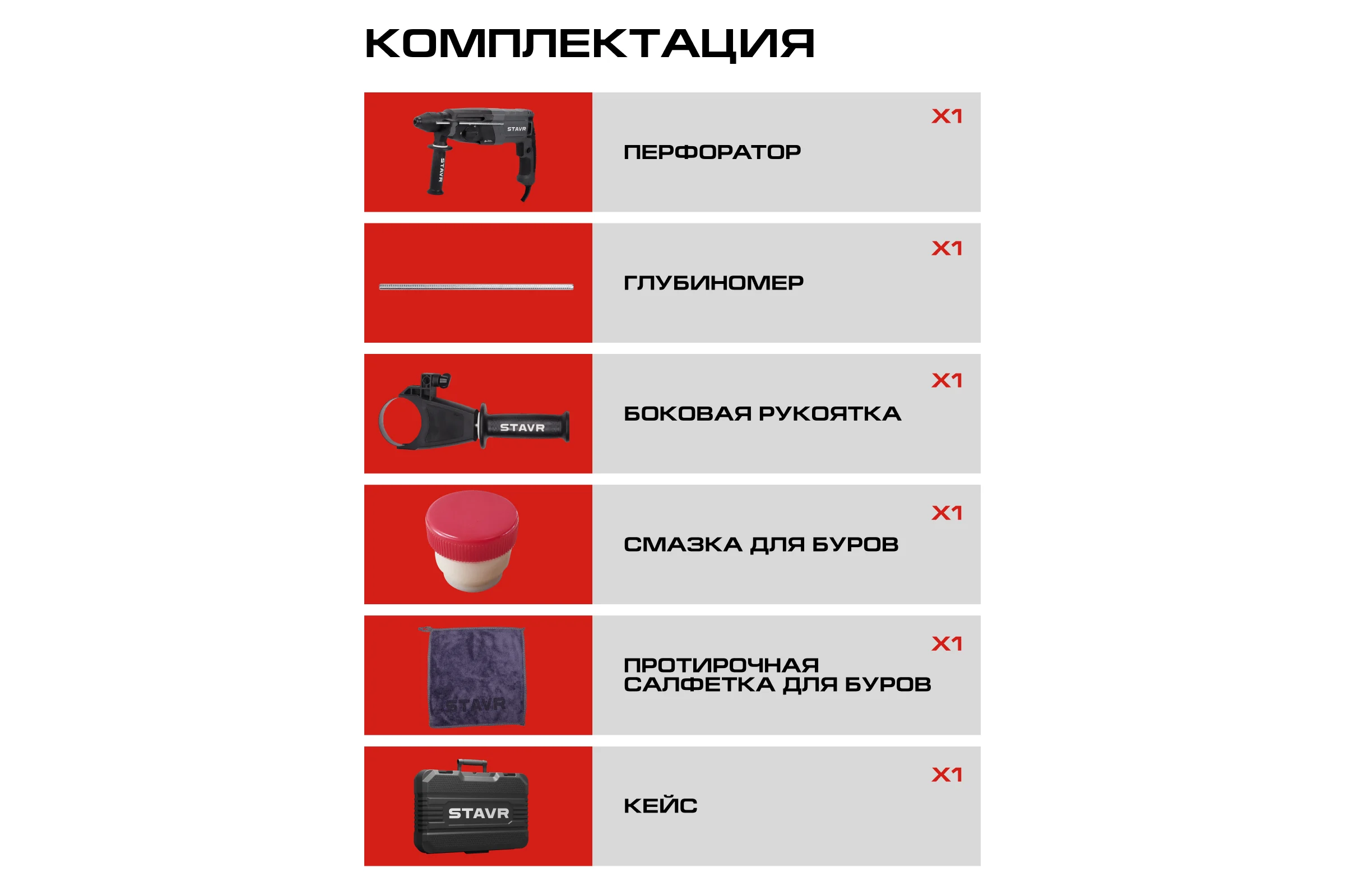 Перфоратор СТАВР SDS-PLUS, 30мм, горизонт, 1100Вт, Stavr SBH 1100-30AV, 3 режима, AVS, 3.2Дж, 0-1000об/мин, 0-5200уд/мин, кабель 3м (набор осн, кейс) 9030300314