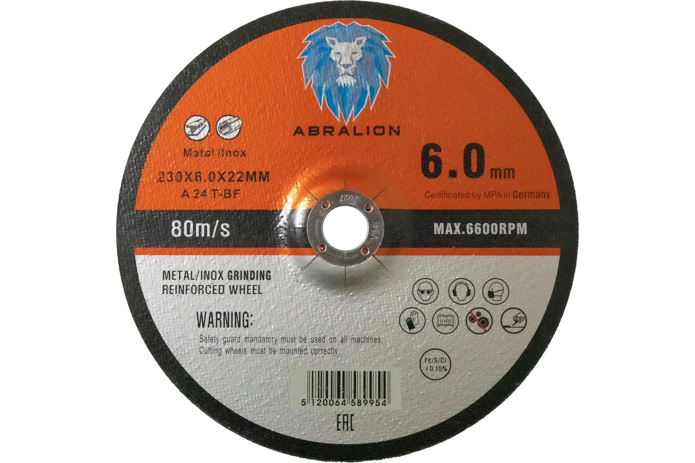Диск обдирочный ABRALION 230x6x22,23 A24 T- BF металл/нерж. (10шт) 9954