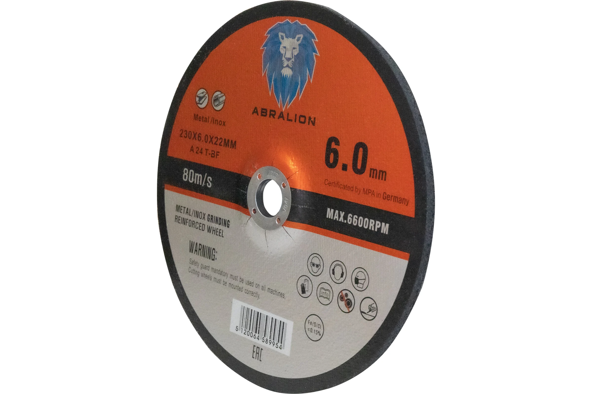 Диск обдирочный ABRALION 230x6x22,23 A24 T- BF металл/нерж. (10шт) 9954