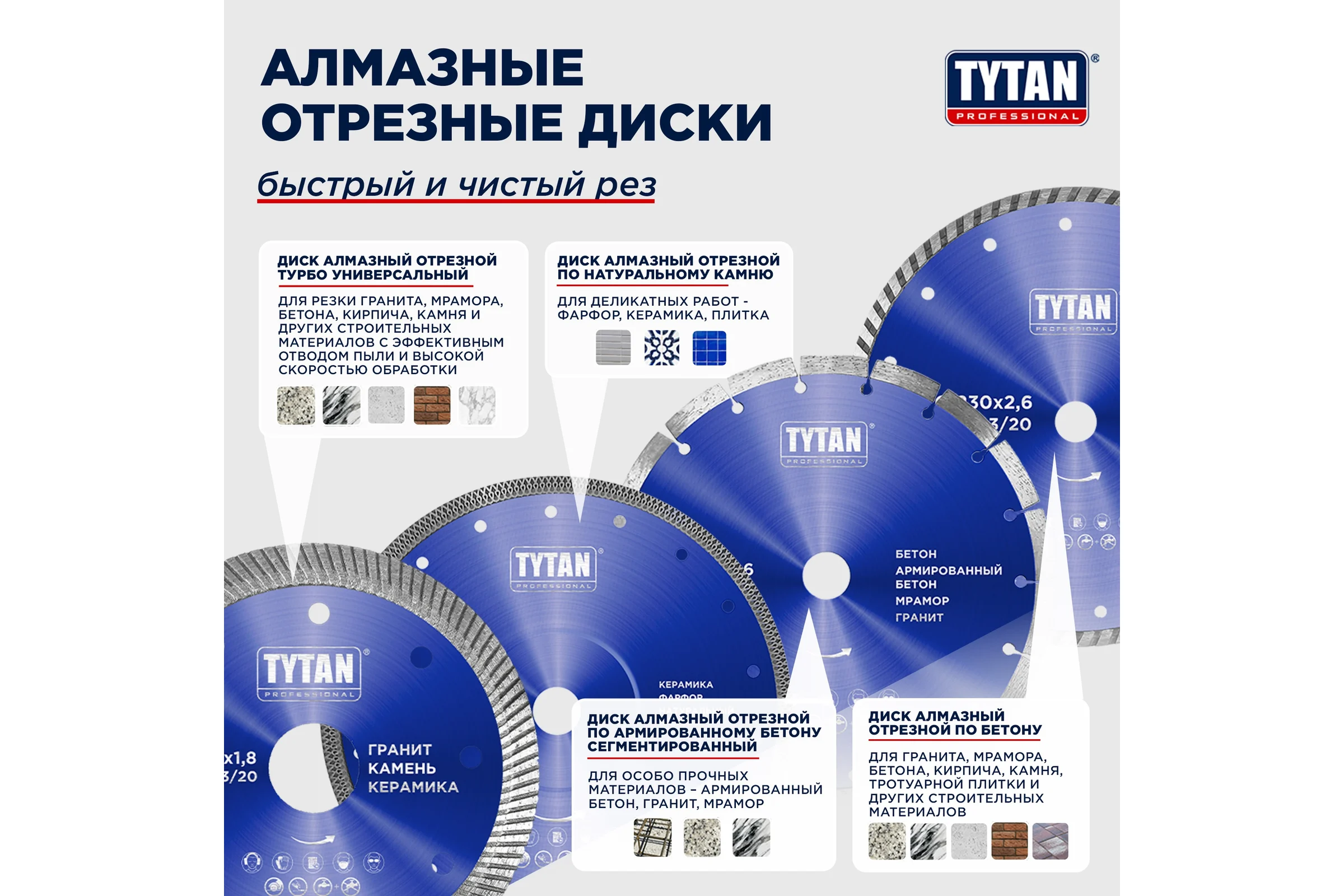 Круг алмазный по камню для сухой и влажной резки Tytan Professional 230x2x22.23 мм 277763
