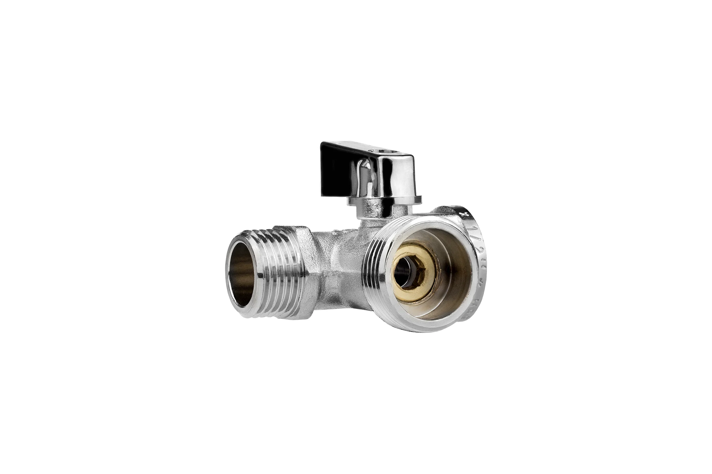 Кран шаровой трёхпроходной для быт. техники MPF 1/2" х 3/4" х 1/2" в/н/н, латунь никл., ГОСТ ИС.081197