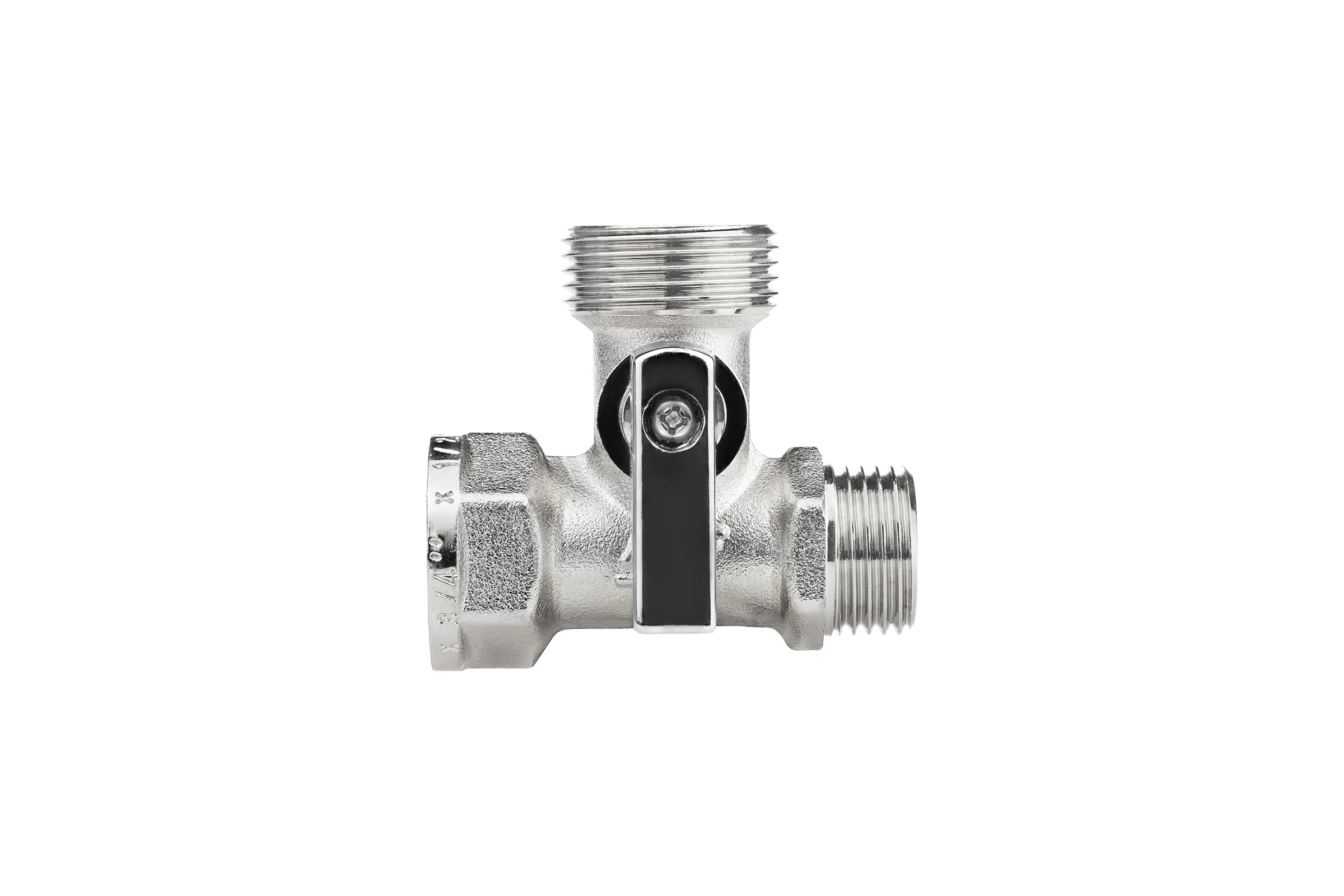 Кран шаровой трёхпроходной для быт. техники MPF 1/2" х 3/4" х 1/2" в/н/н, латунь никл., ГОСТ ИС.081197