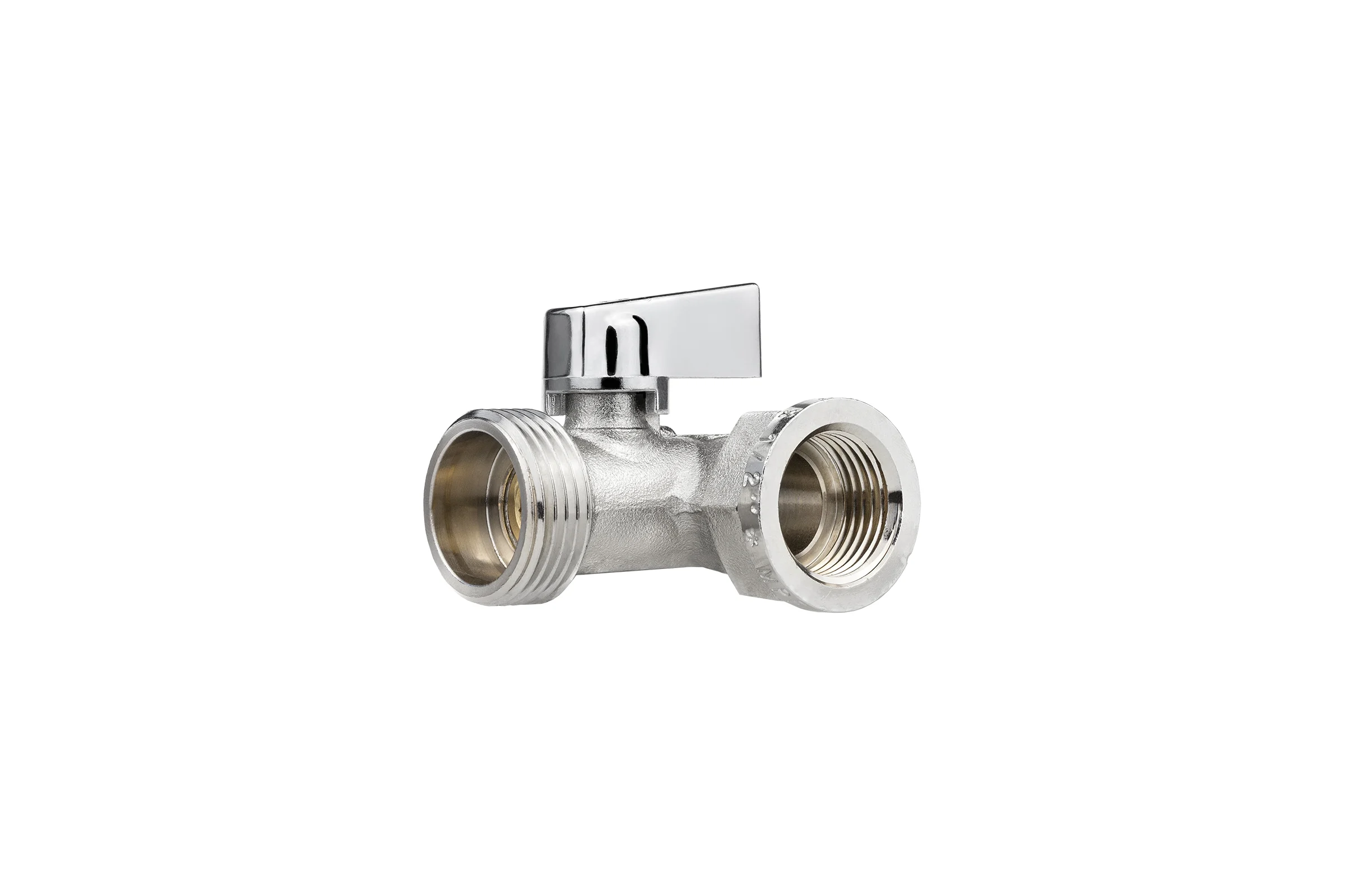 Кран шаровой трёхпроходной для быт. техники MPF 1/2" х 3/4" х 1/2" в/н/н, латунь никл., ГОСТ ИС.081197