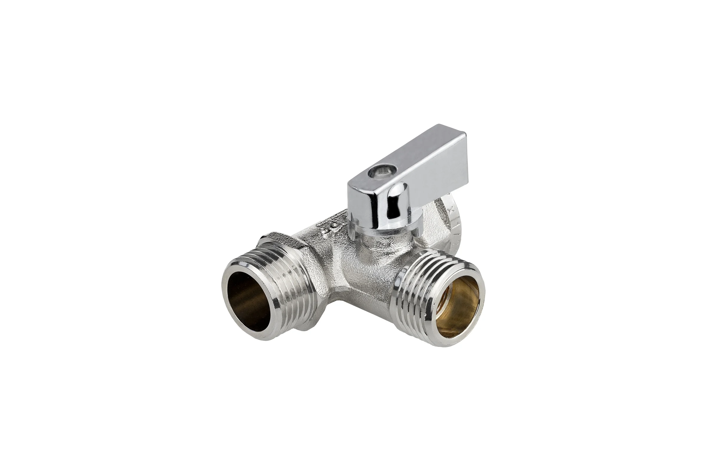 Кран шаровой трёхпроходной для быт. техники MPF 1/2" х 1/2" х 1/2" в/н/н, латунь никл., ГОСТ ИС.081198