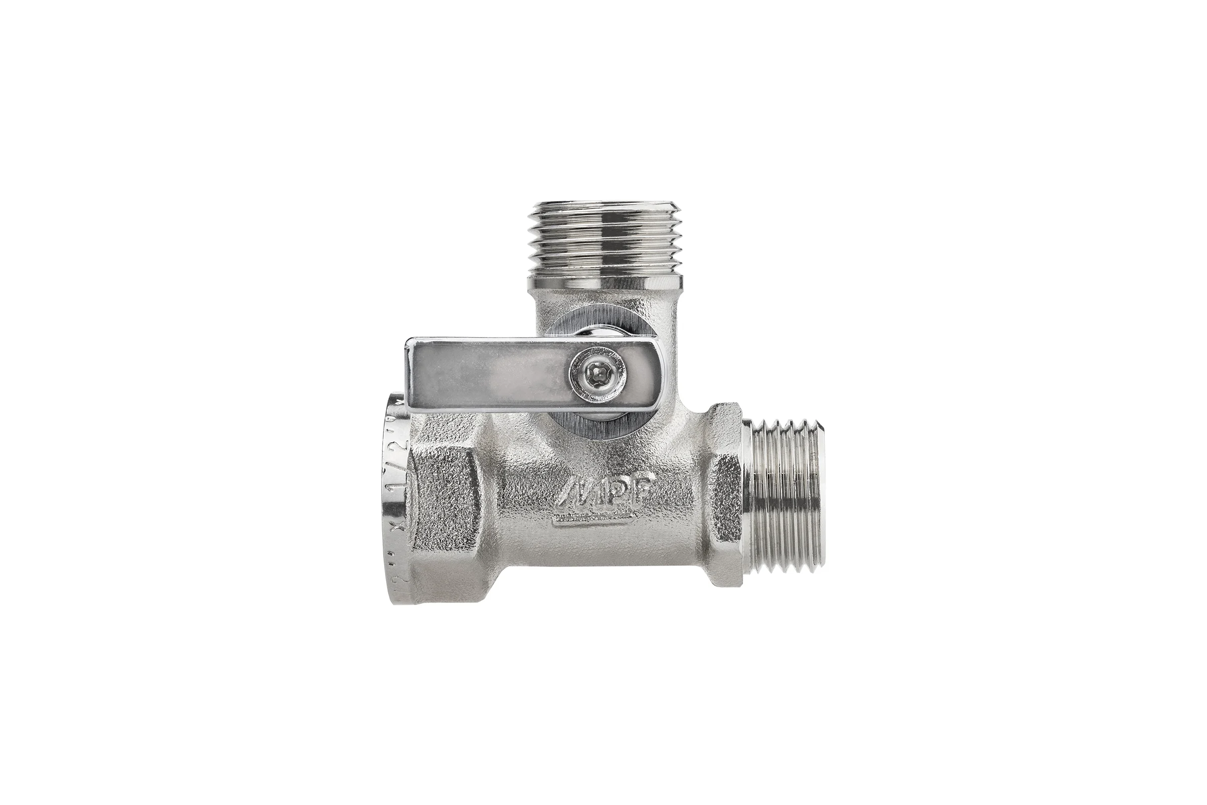 Кран шаровой трёхпроходной для быт. техники MPF 1/2" х 1/2" х 1/2" в/н/н, латунь никл., ГОСТ ИС.081198