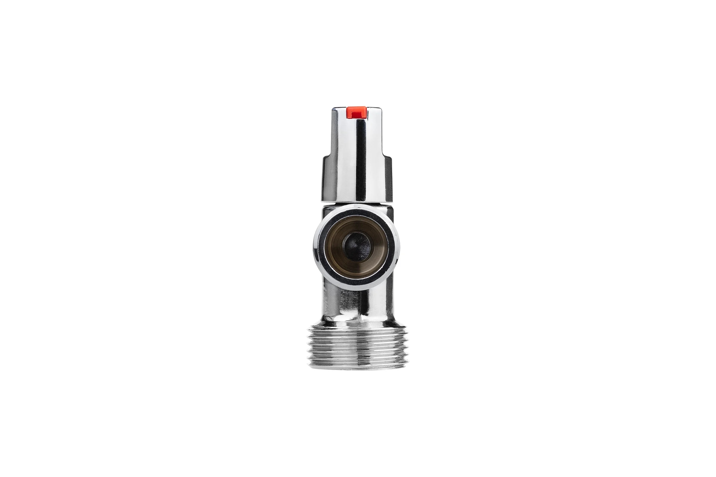 Кран шаровой угловой для быт. техники MPF 1/2" х 3/4" н/н (р-ка верх) ЗЕРКАЛЬНЫЙ ХРОМ. латунь, ГОСТ ИС.081200