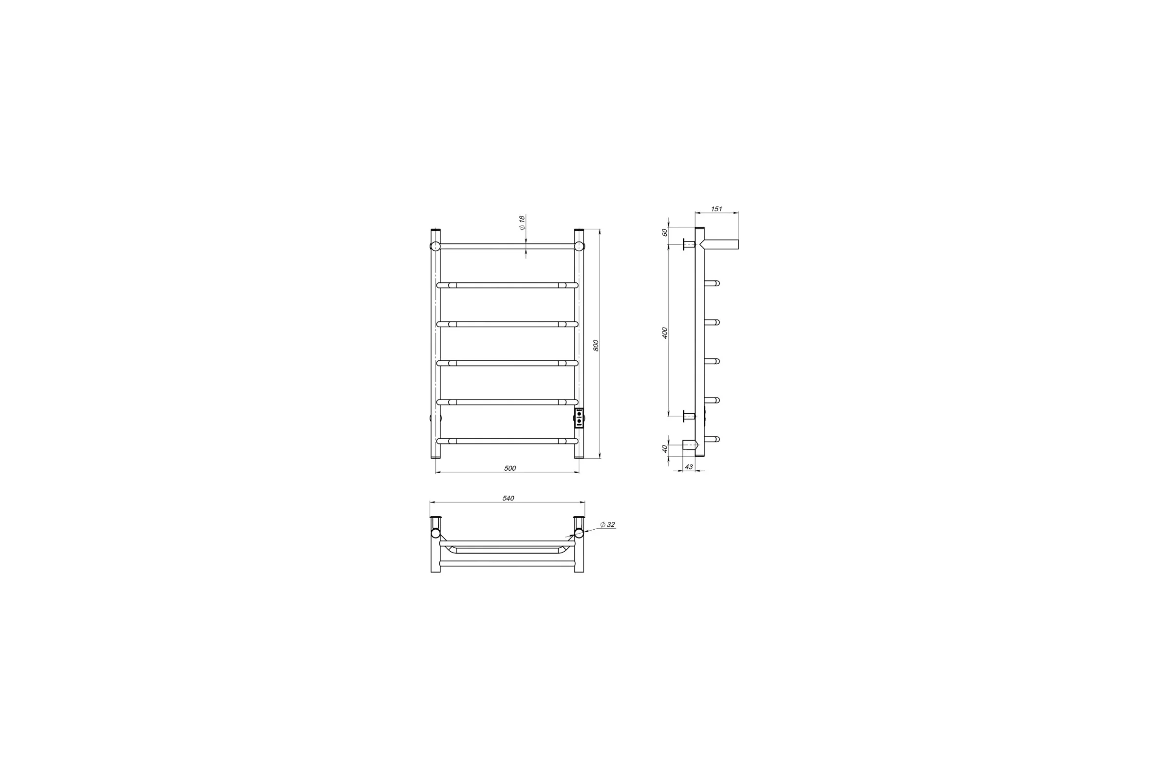 Полотенцесушитель MIXLINE MIRA 80x50 таймер, 336 Вт, 5 перекладин + ПОЛКА электрический БЕЛЫЙ 556356