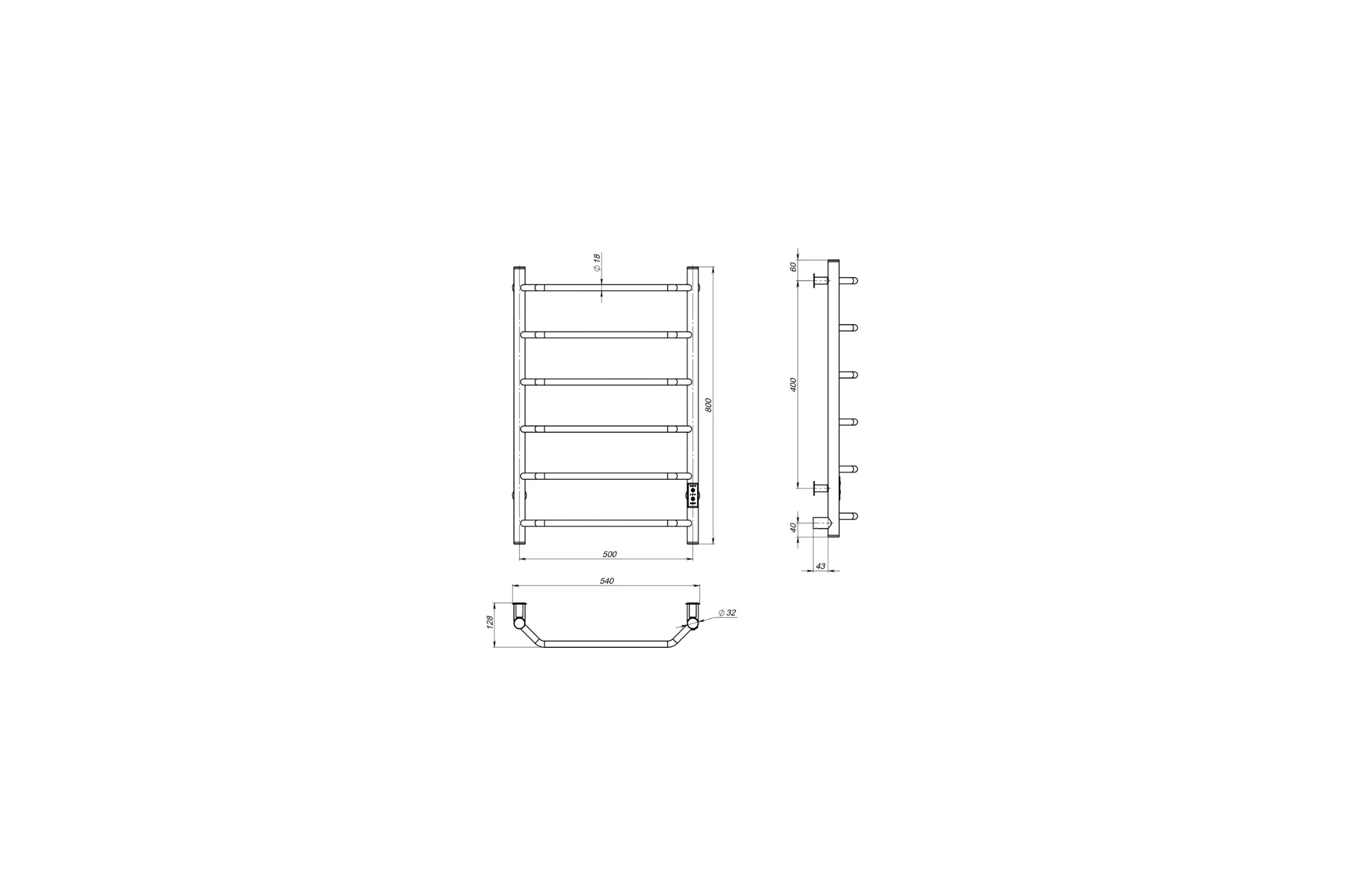 Полотенцесушитель MIXLINE MIRA 80x50 таймер, 253 Вт, 6 перекладин электрический ЧЕРНЫЙ 556351
