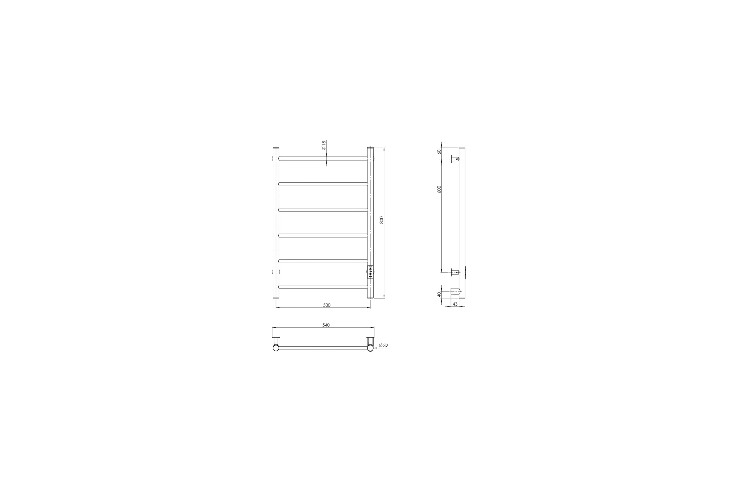 Полотенцесушитель MIXLINE VEGA 80x50 таймер, 289 Вт, 6 перекладин электрический ЧЕРНЫЙ 556349