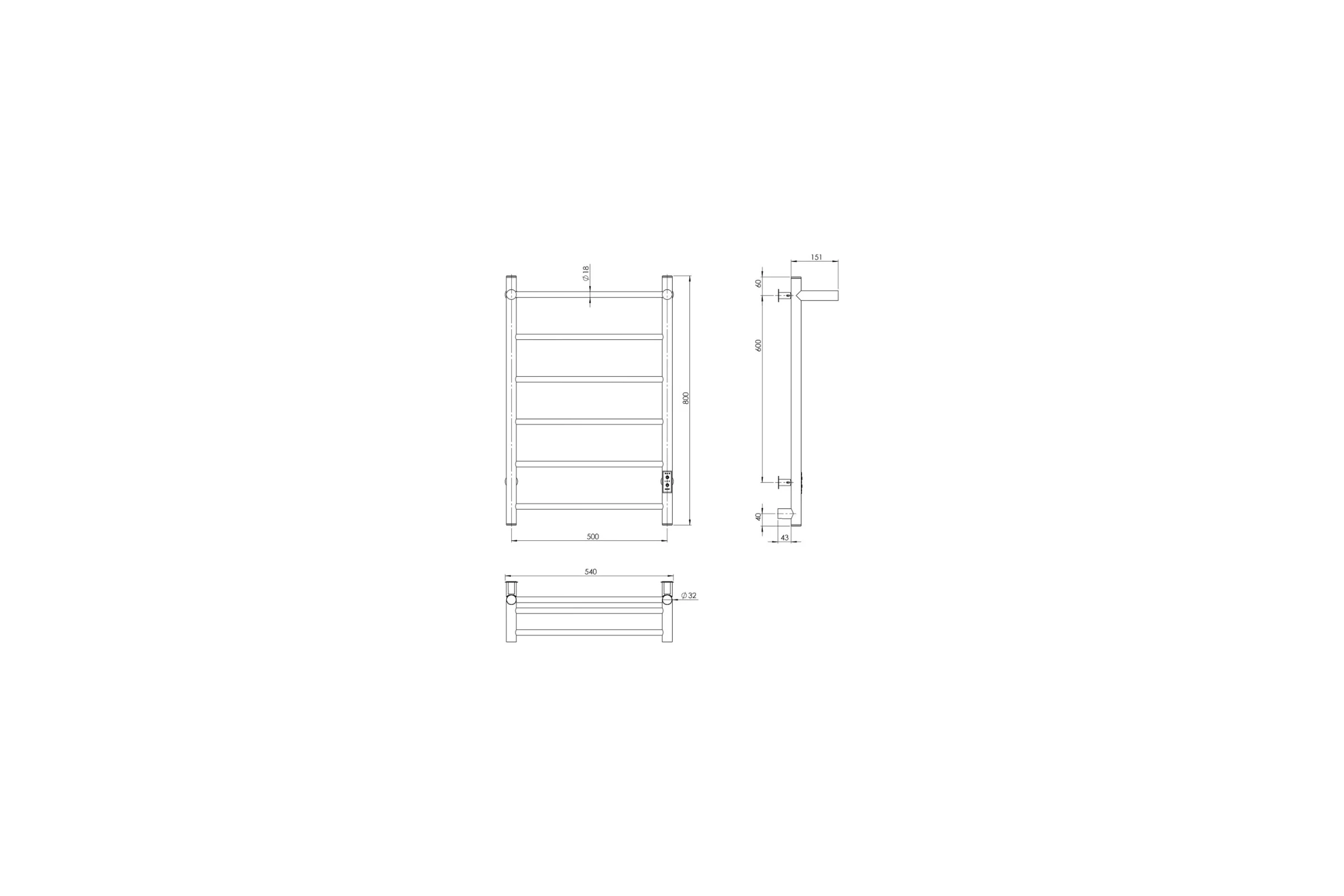 Полотенцесушитель MIXLINE VEGA 80x50 таймер, 318Вт, 5 перекладин + ПОЛКА электрический ЧЕРНЫЙ 556355