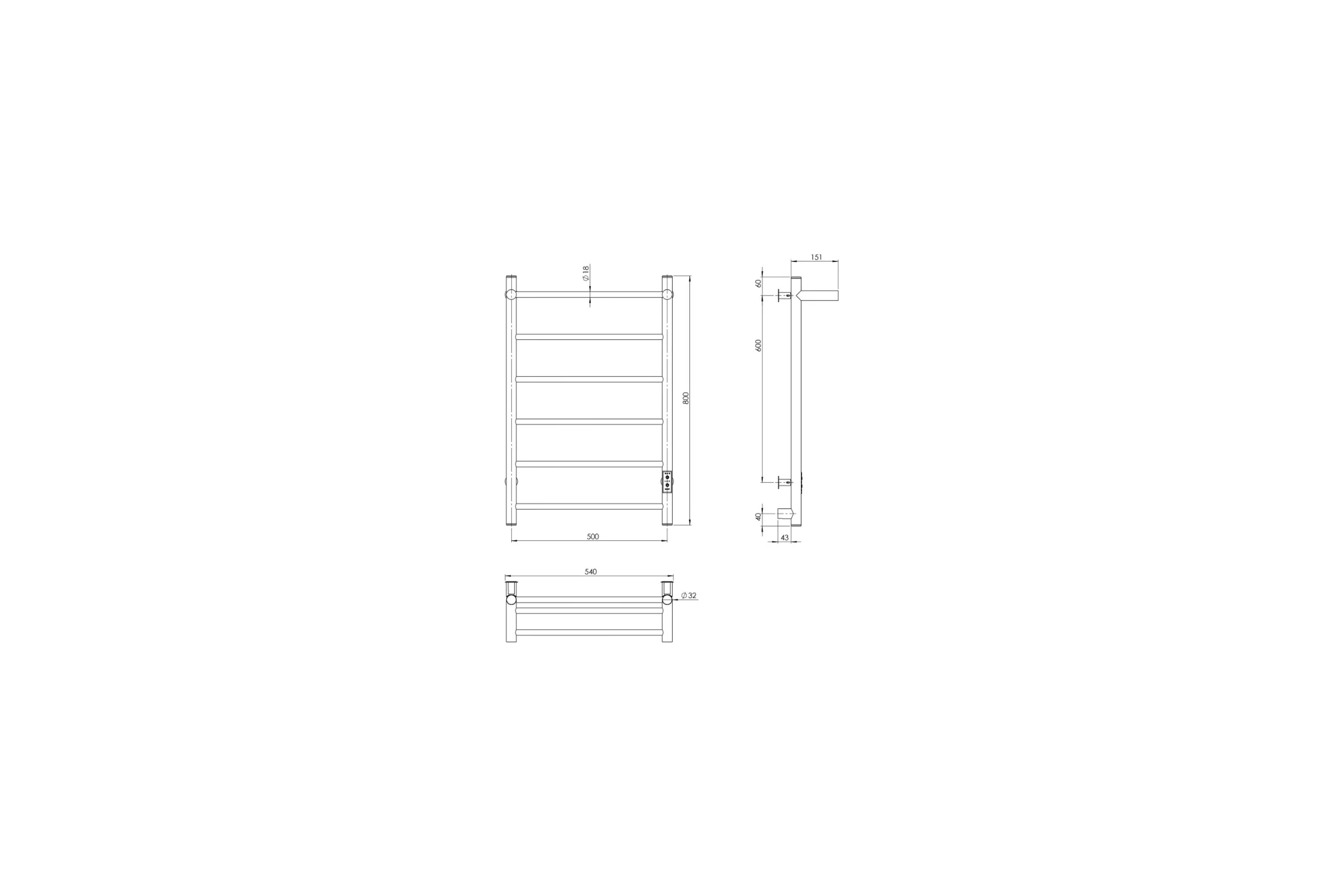 Полотенцесушитель MIXLINE VEGA 80x50 таймер, 318Вт, 5 перекладин + ПОЛКА электрический БЕЛЫЙ 556354
