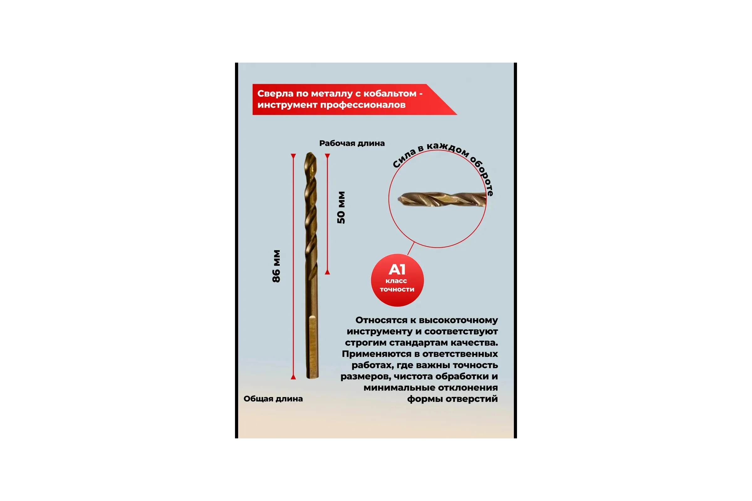 Сверло по металлу HIMBOLT 5.0 мм кобальтовое P6M5K5 (5 шт) HB422ф5