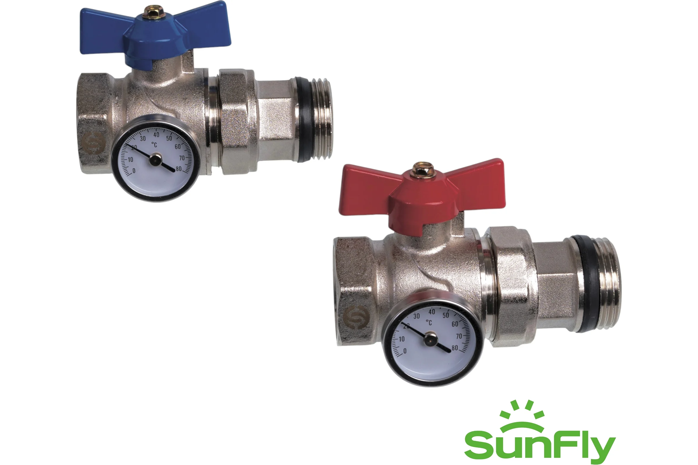 Комплект прямых коллекторных шаровых кранов SUNFLY с термометром 1 (83270-1) SF0343396