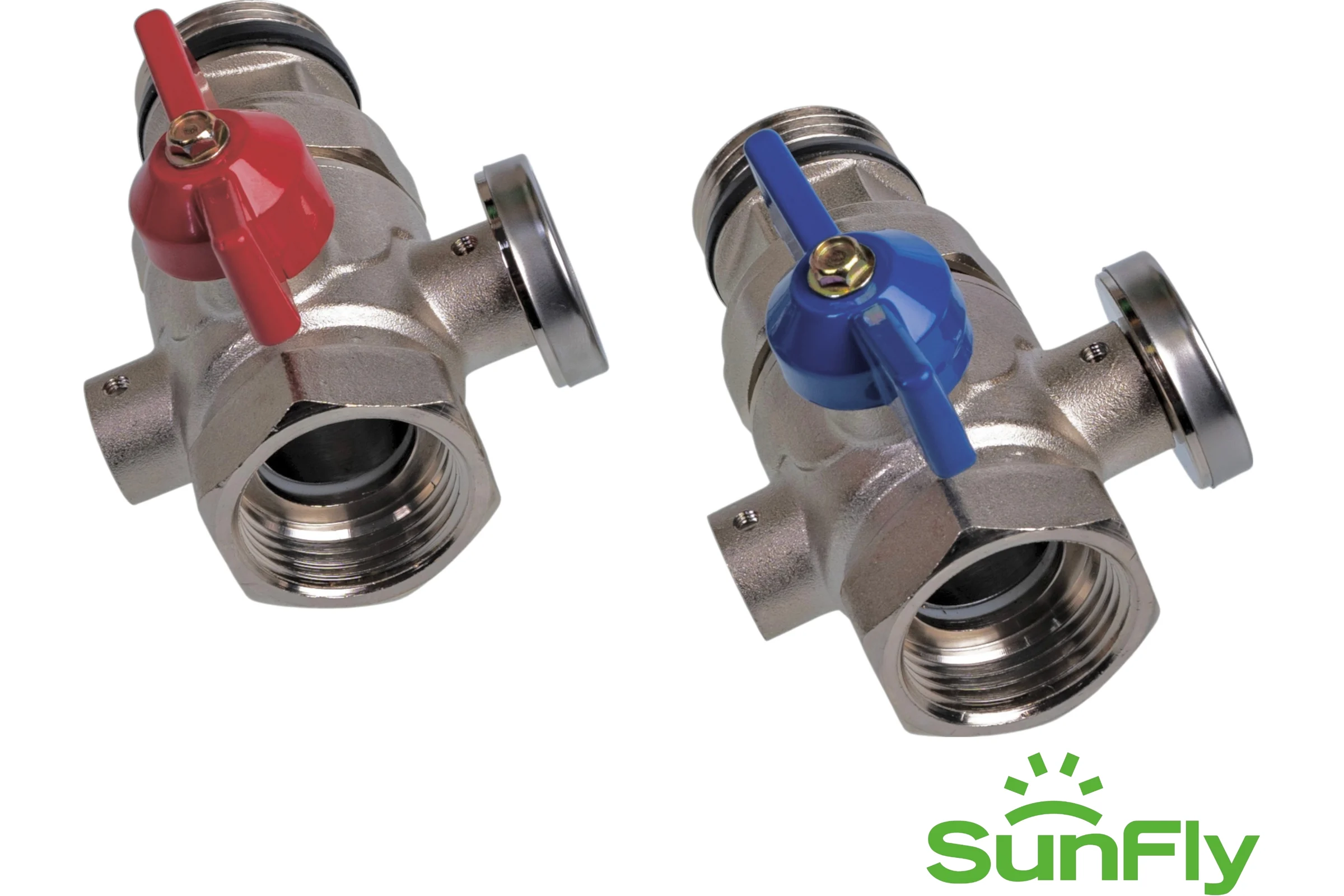 Комплект прямых коллекторных шаровых кранов SUNFLY с термометром 1 (83270-1) SF0343396
