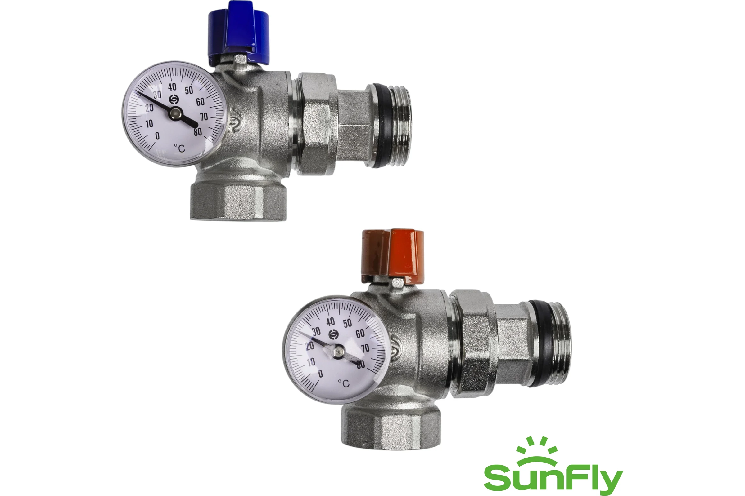 Комплект угловых коллекторных шаровых кранов SUNFLY с термометром 1 (83273-1) SF0343280