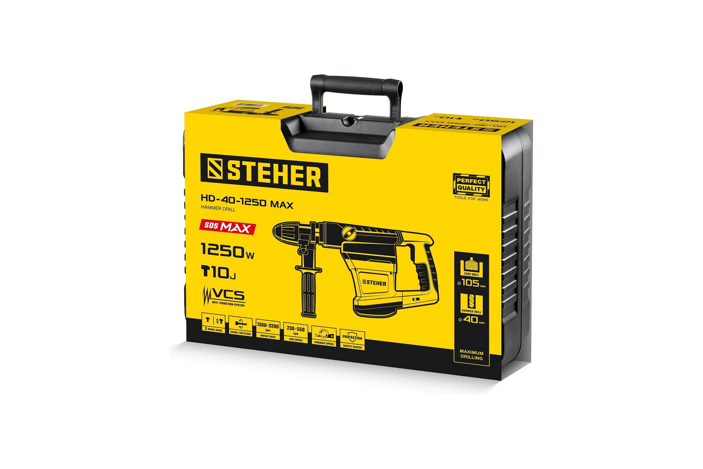 Перфоратор STEHER 40 мм, 1250 Вт, SDS-Max HD-40-1250 MAX