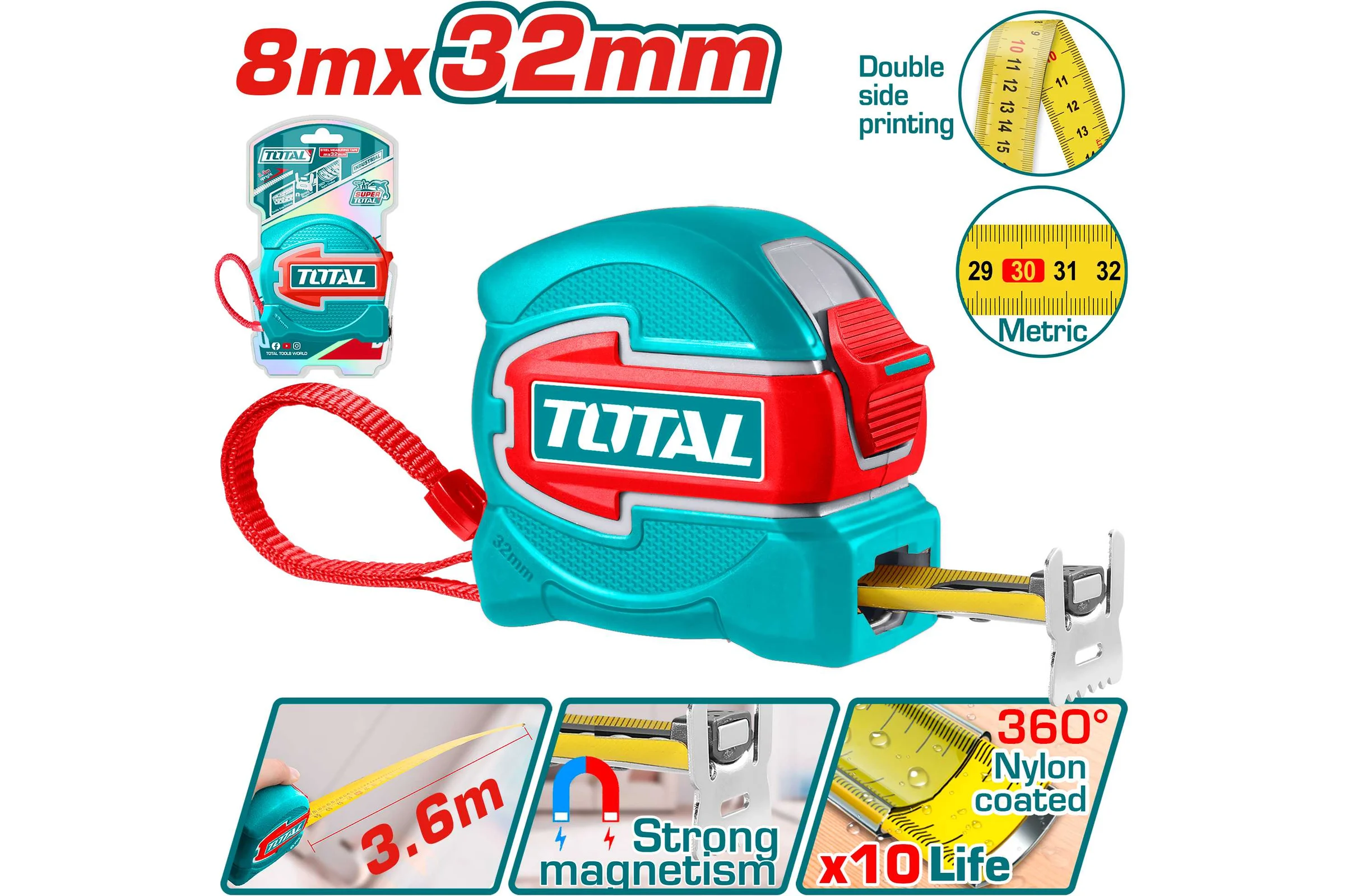 Рулетка TOTAL 8 м х 32 мм TMT80832M
