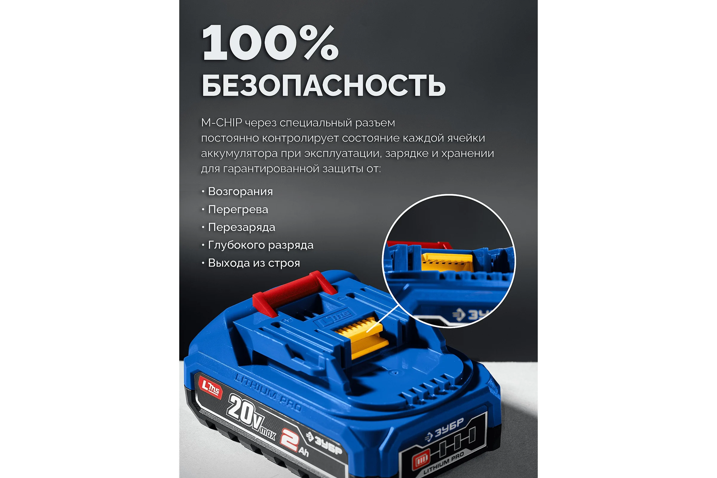 Аккумулятор ЗУБР LMS, Power PRO, 20 В, 2.0 А·ч, Профессионал BP-P-20-2