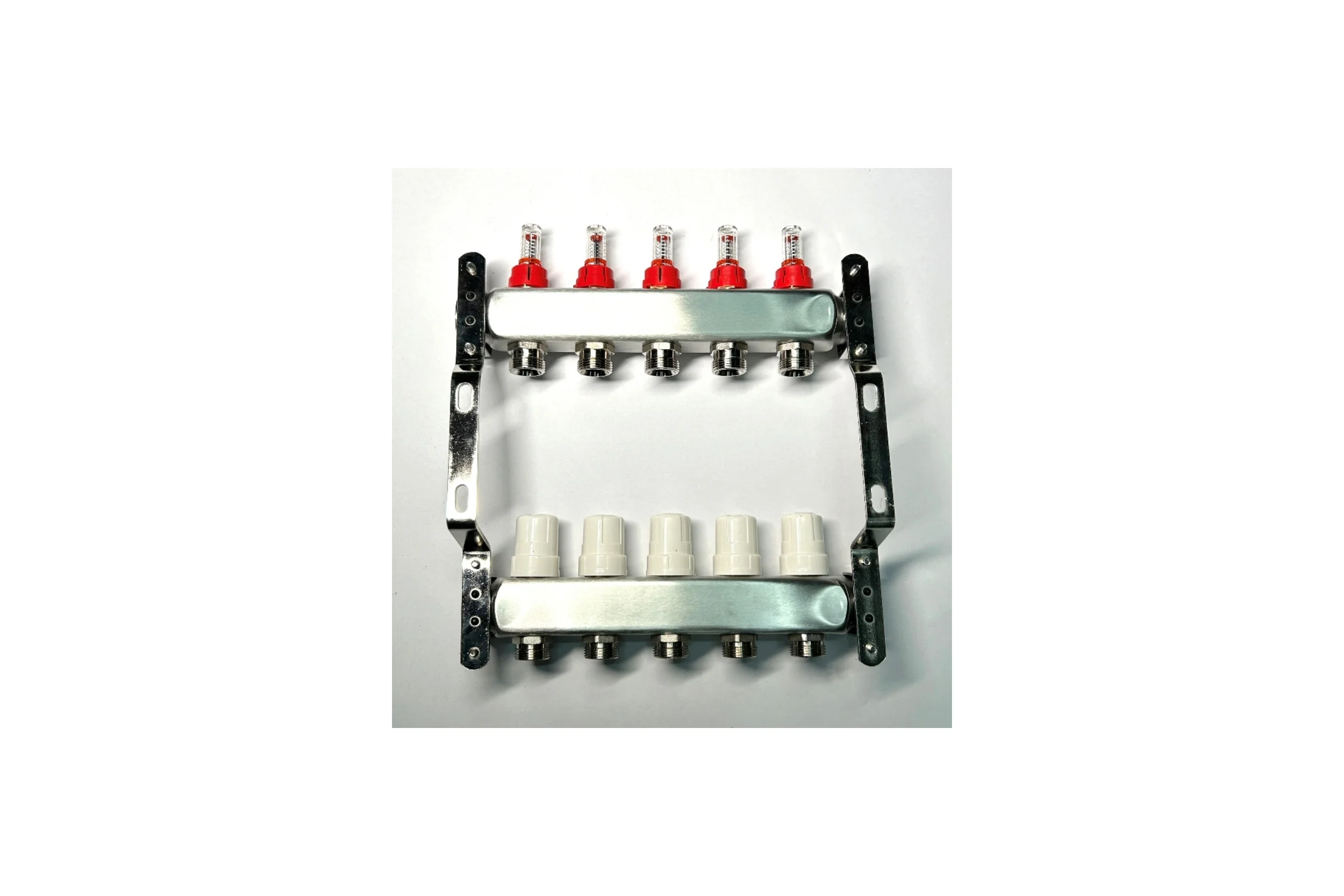Коллекторная группа Uni-Fitt 1x5 выходов 3/4, с расходомерами и термостатическими вентилями без концевика, нержавеющая cталь 450B4305.RU