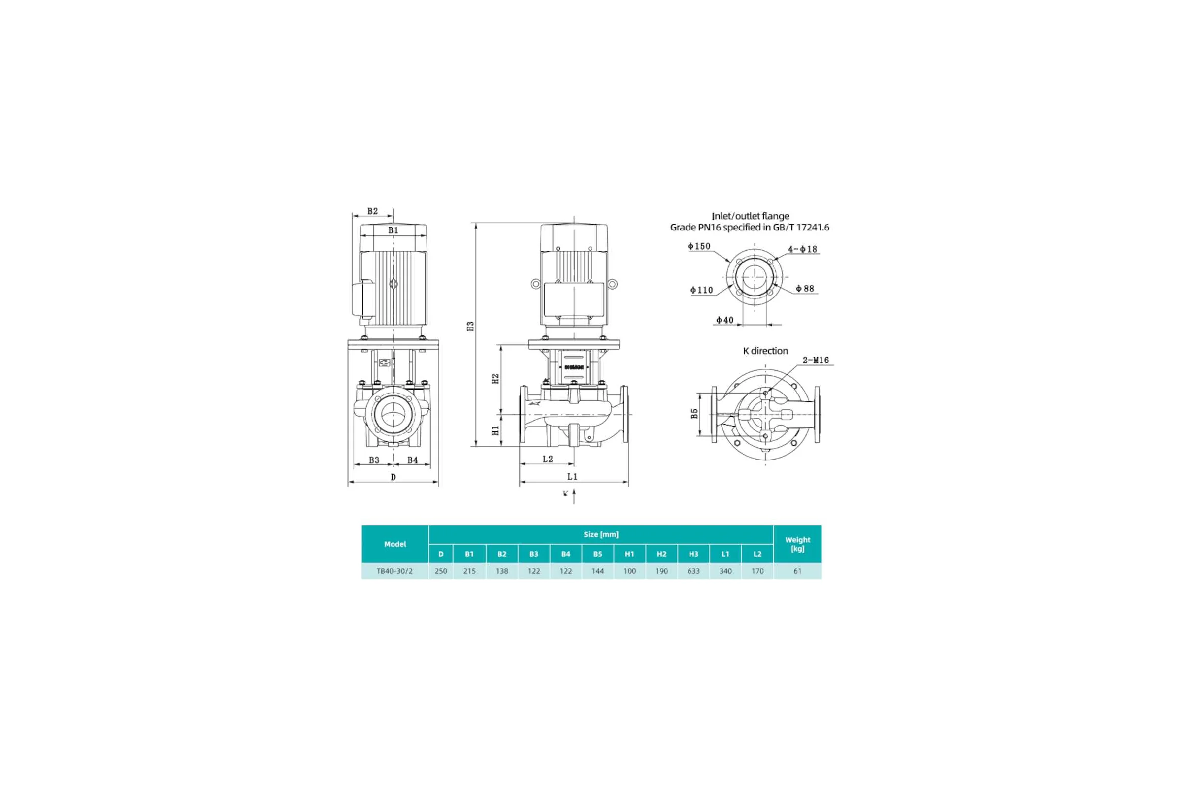 Насос циркуляционный Shimge TB 40-30/2-4 (3x380В; 4,00кВт) 10180300219