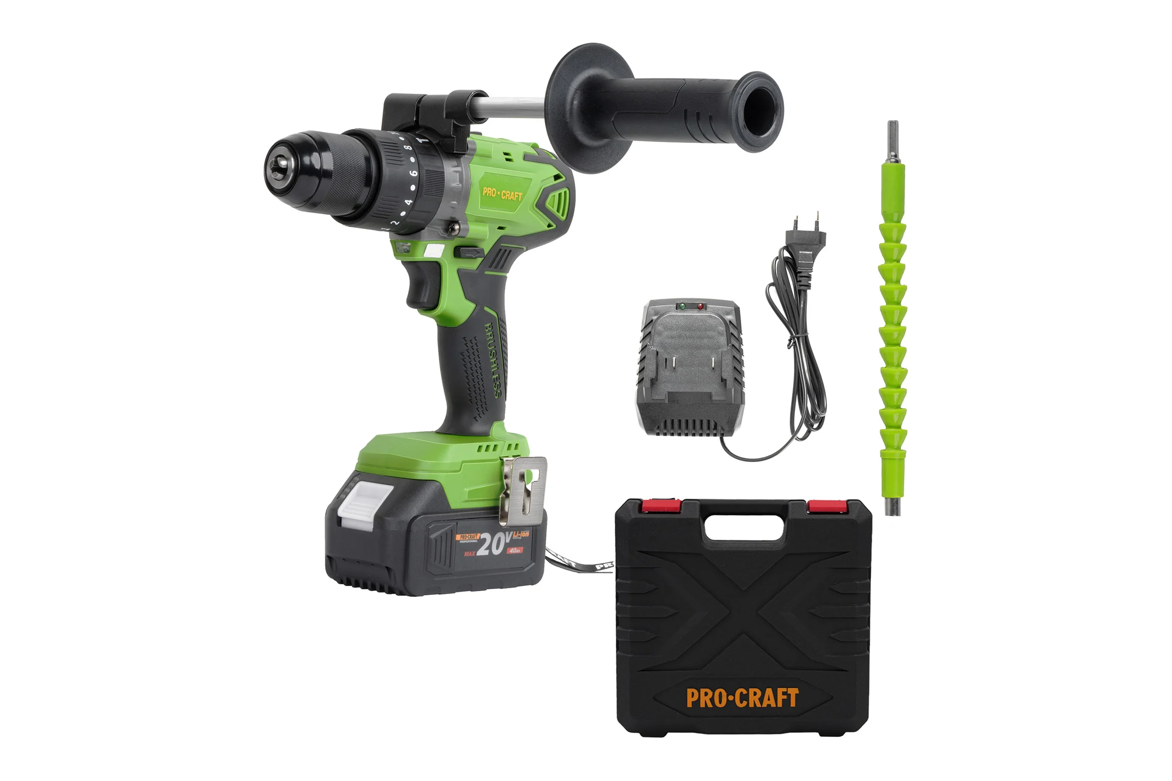 Шуруповерт аккумуляторный PROCRAFT PA18BL 20В 50Нм (2 АКБ 4Ач+ЗУ+Кейс) PA18BL-2B-C