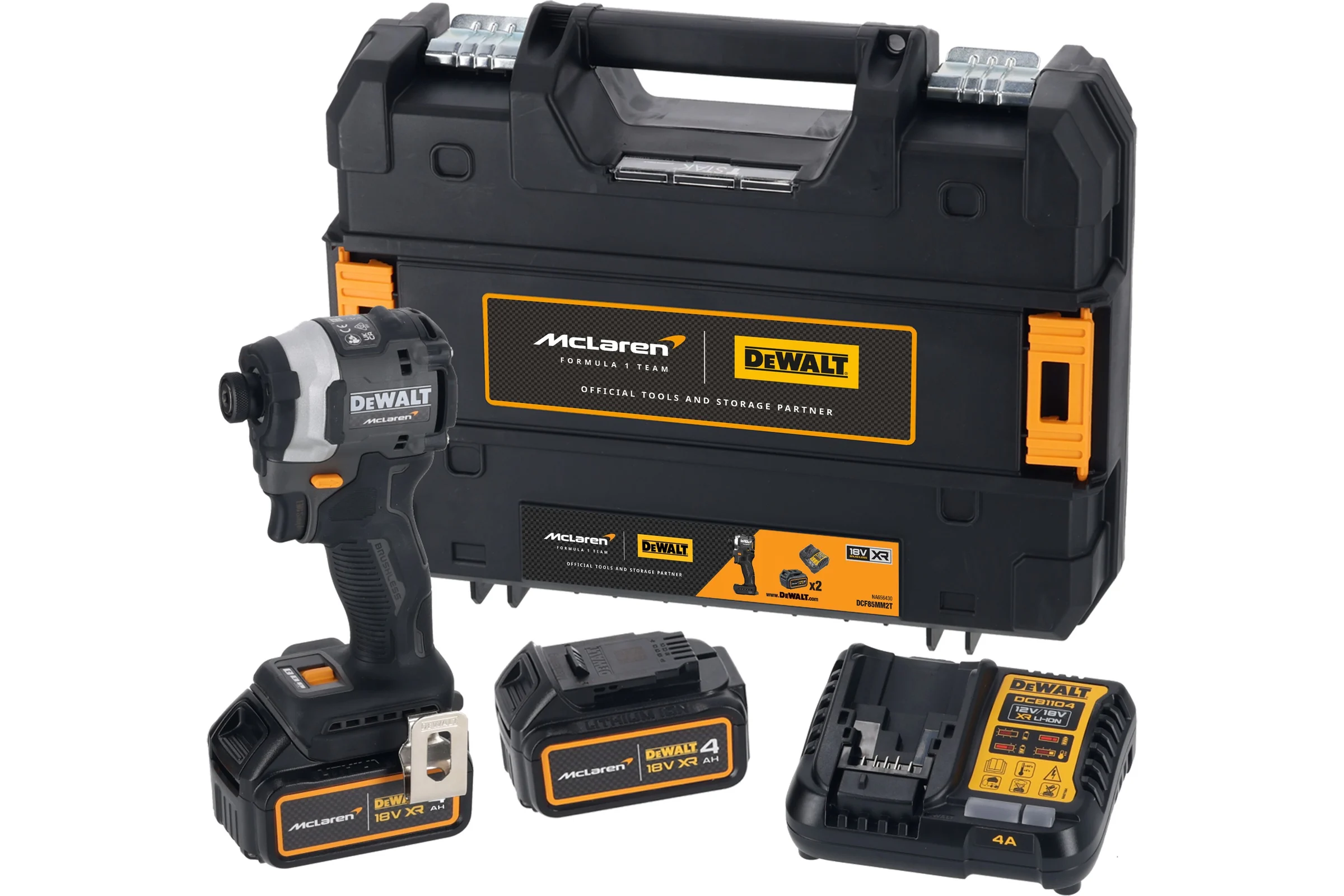 Шуруповерт Dewalt McLaren Limited Edition DCF85MM2T, 18 В, 205 Нм, 3800 уд/мин, с 2 АКБ 4 Ач и ЗУ, в кейсе TSTAK DCF85MM2T-QW