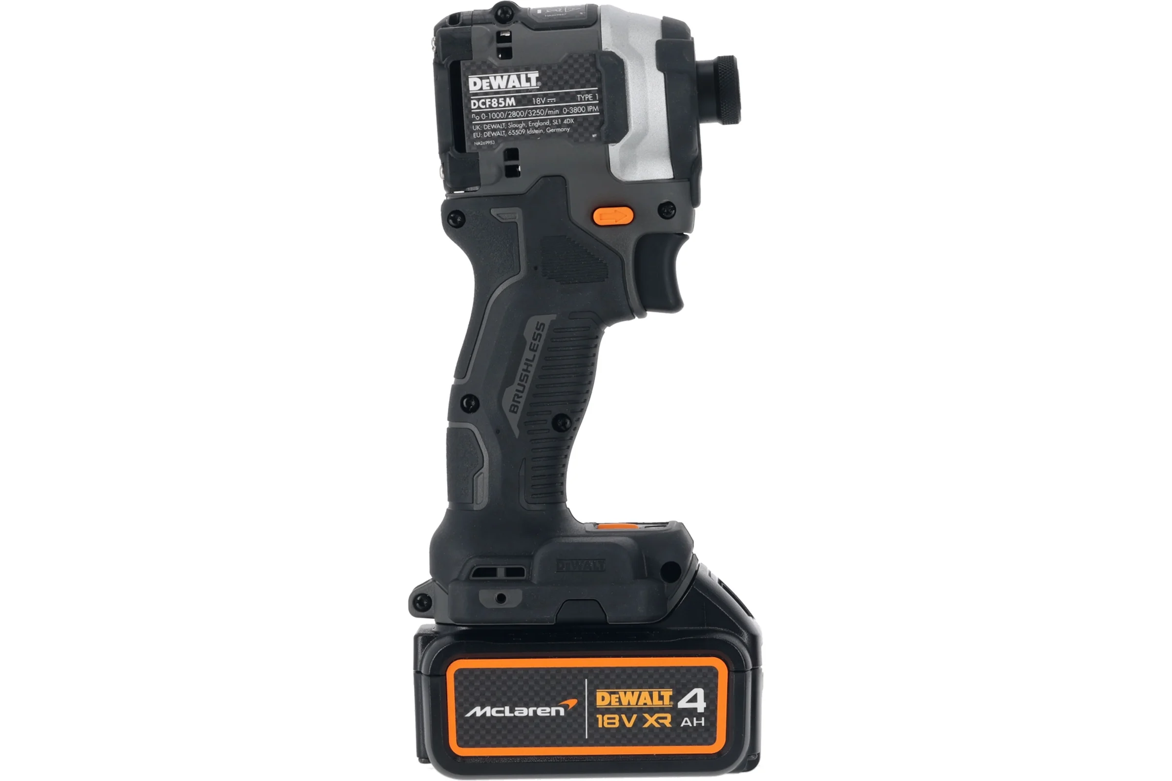 Шуруповерт Dewalt McLaren Limited Edition DCF85MM2T, 18 В, 205 Нм, 3800 уд/мин, с 2 АКБ 4 Ач и ЗУ, в кейсе TSTAK DCF85MM2T-QW