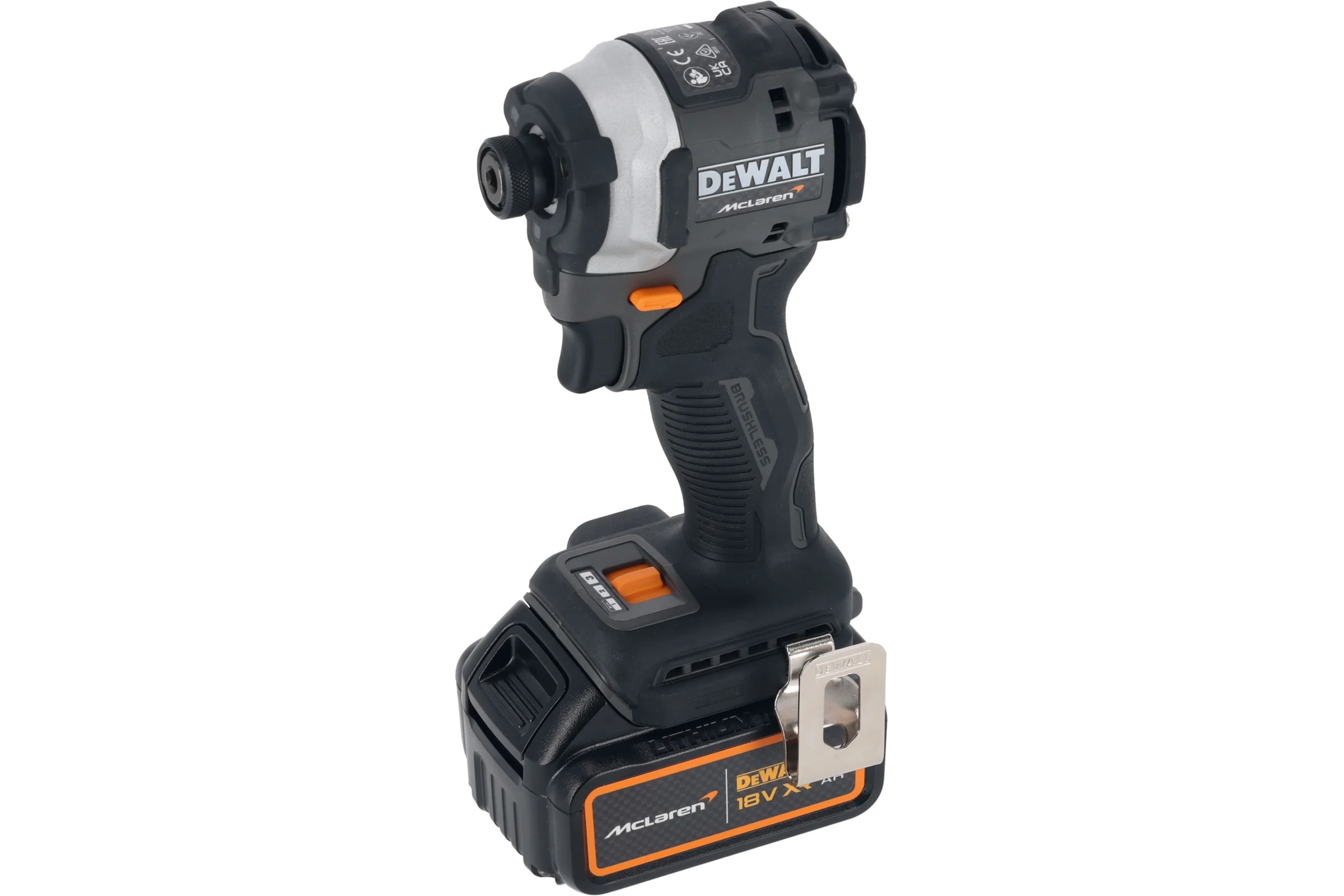 Шуруповерт Dewalt McLaren Limited Edition DCF85MP2T, 18 В, 205 Нм, 3800 уд/мин, с 2 АКБ 5 Ач и ЗУ, в кейсе TSTAK DCF85MP2T-QW