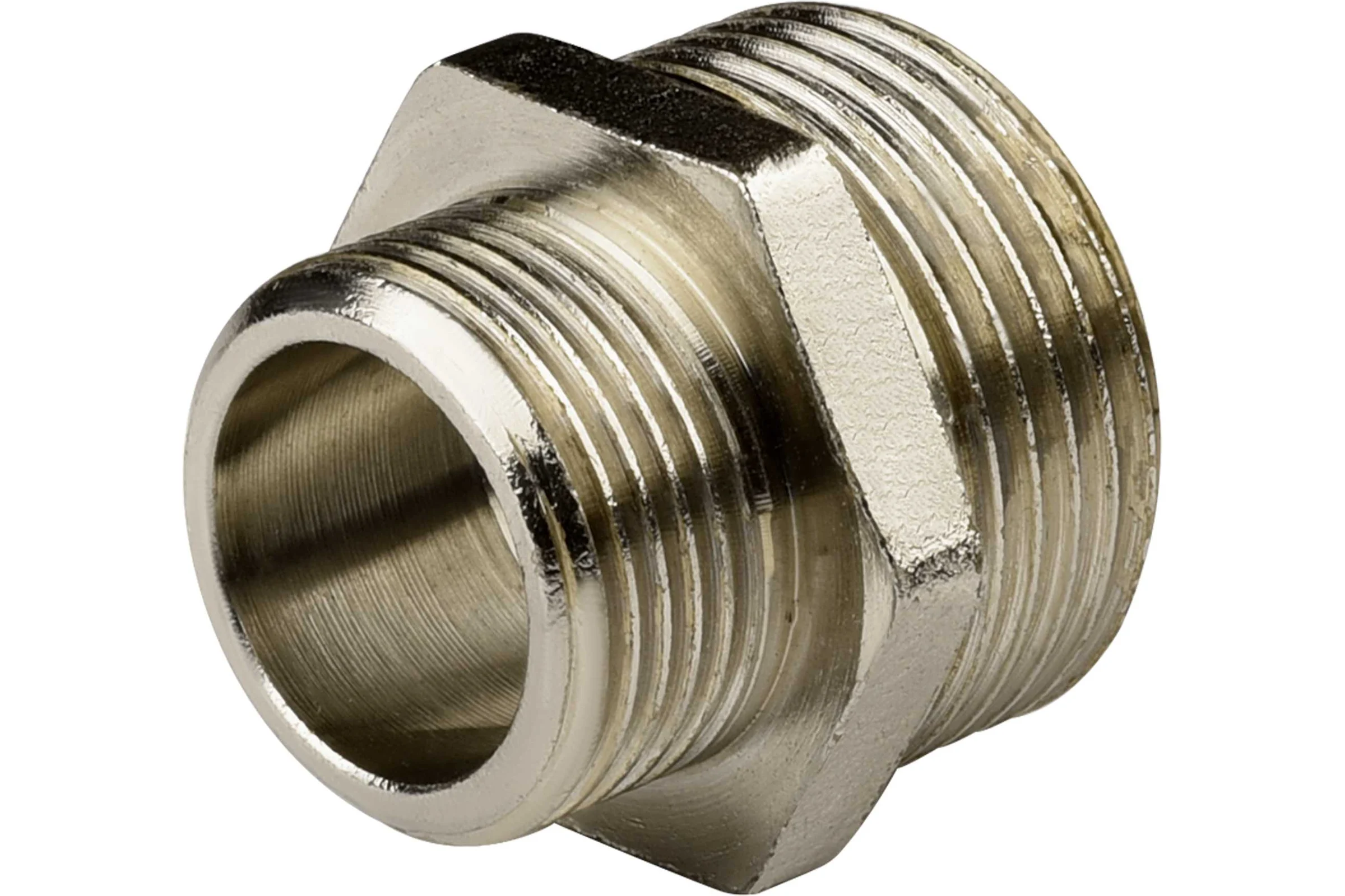 Ниппель переходной ДМЗ DN20x25 (3/4"НР х 1"НР) латунь никель (упаковка 2 шт) ДМЗ.006.20х25Н2