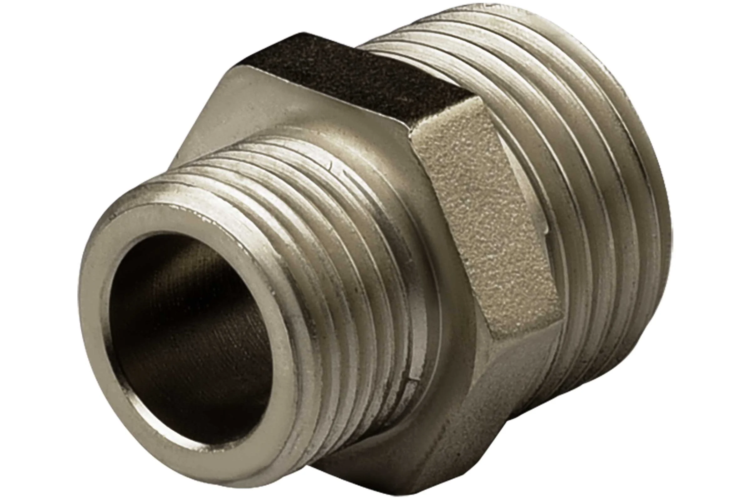 Ниппель переходной ДМЗ DN10x15 (3/8"НР х 1/2"НР) латунь никель (упаковка 3 шт) ДМЗ.006.10х15Н3