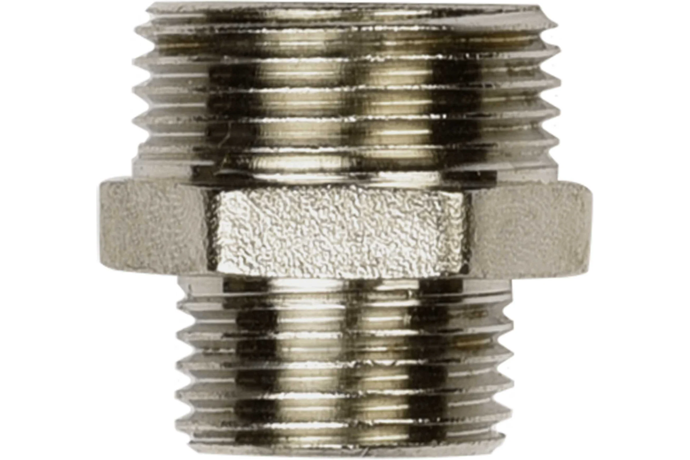 Ниппель переходной ДМЗ DN10x15 (3/8"НР х 1/2"НР) латунь никель (упаковка 3 шт) ДМЗ.006.10х15Н3