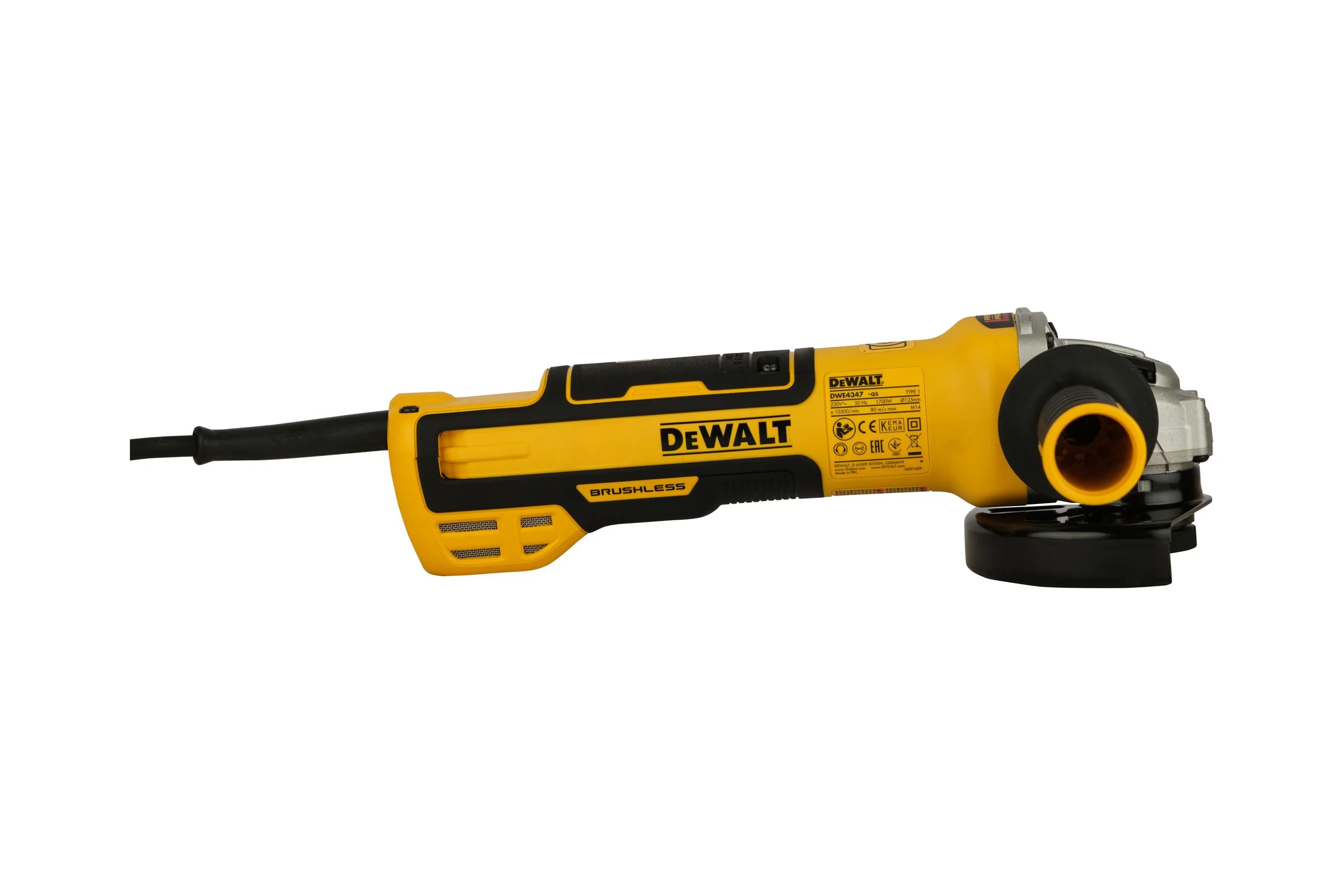 Угловая шлифмашина Dewalt DWE4347, 1700 Вт, 125 мм, 10500 об/мин DWE4347-QS